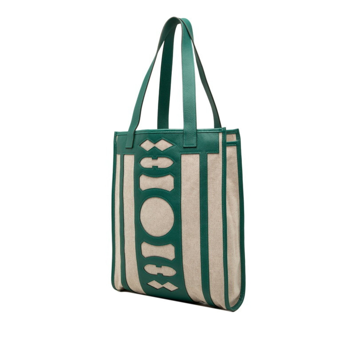 Hermes Beige Green Toile H Epsom Leather Shoulder Bag Tote Bag (Pre-Owned)