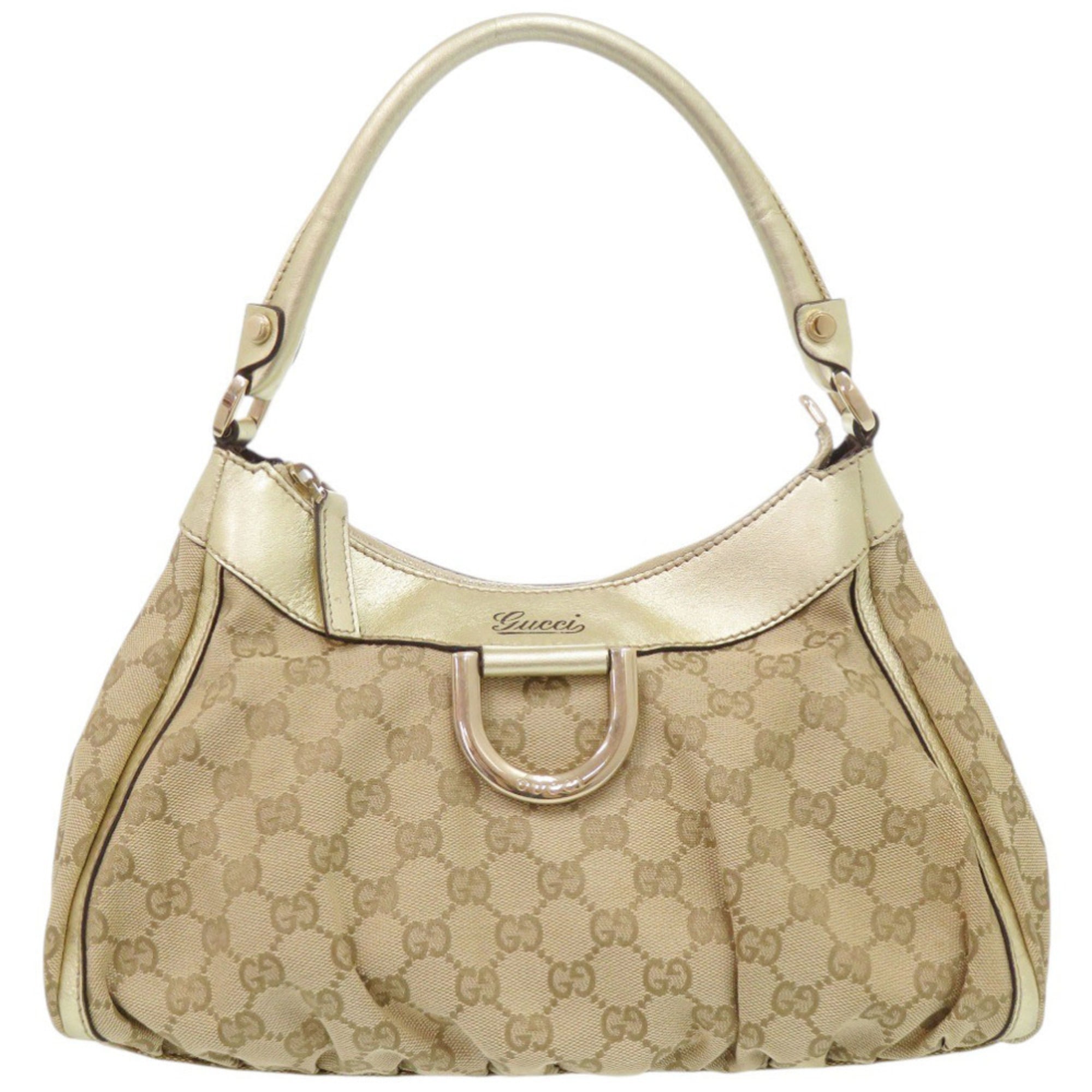 Gucci Beige Gold Gg Canvas Handbag (Pre-Owned)