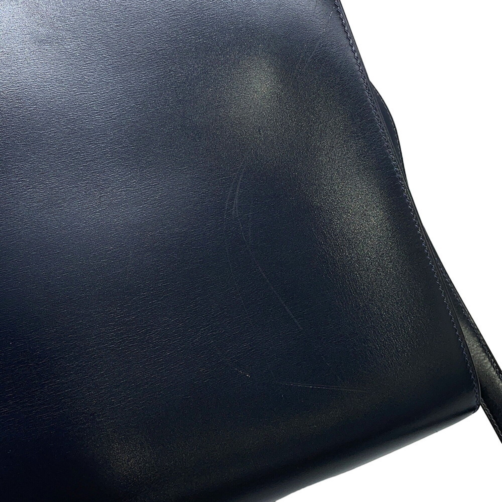 Hermes Kelly Blue Indigo Box Calf Leather Handbag (Pre-Owned)