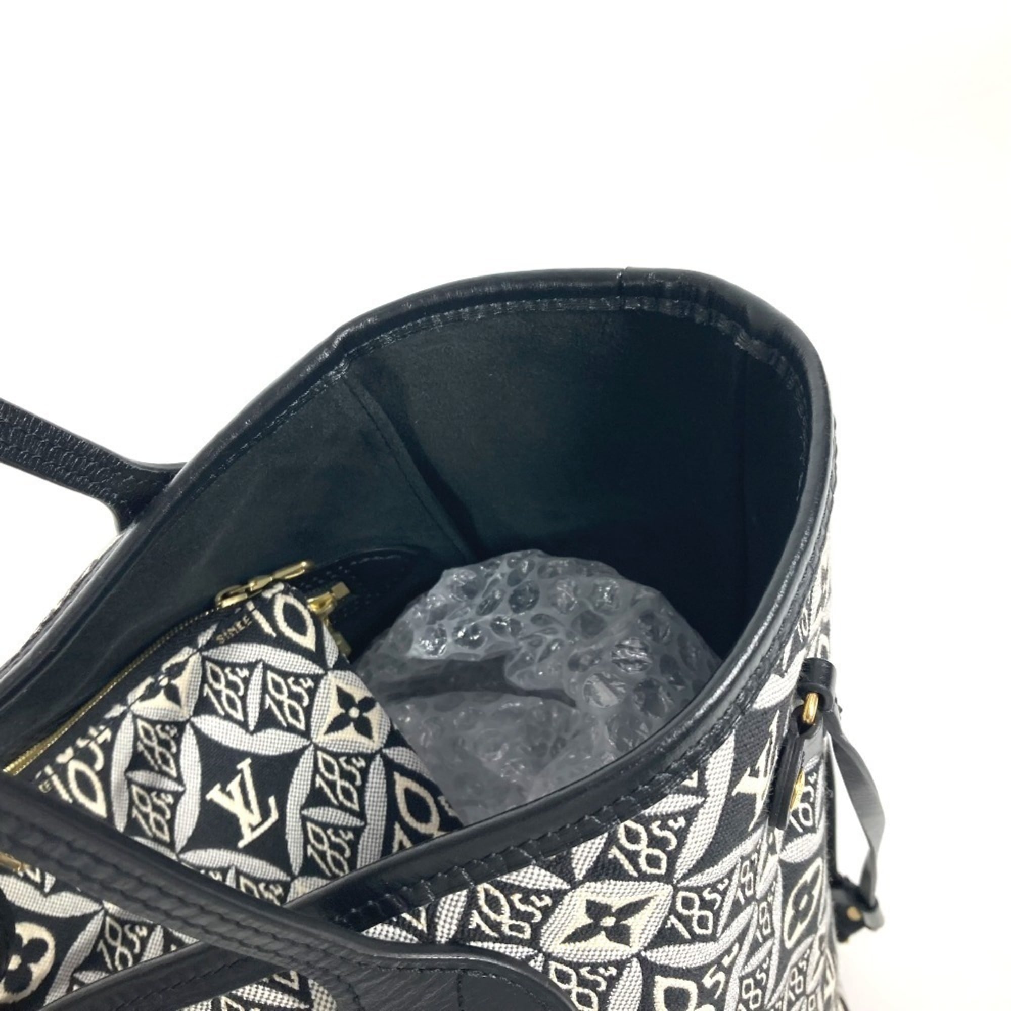Louis Vuitton Black White Jacquard Leather Shoulder Bag Tote Bag (Pre-Owned)