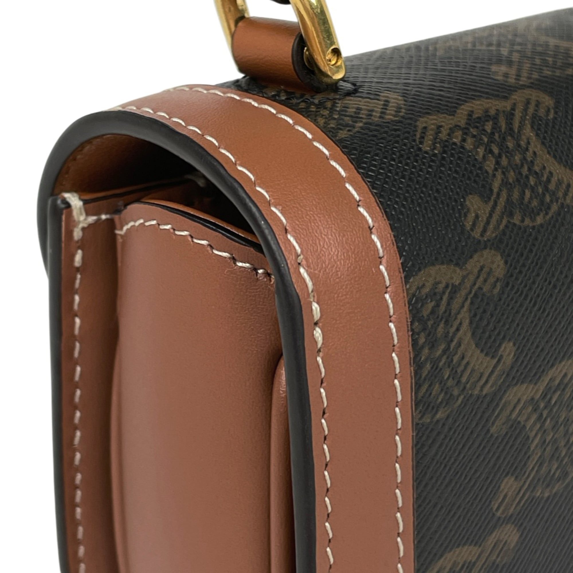 Celine Brown Coated Canvas Leather Handbag Shoulder Bag (Pre-Owned)