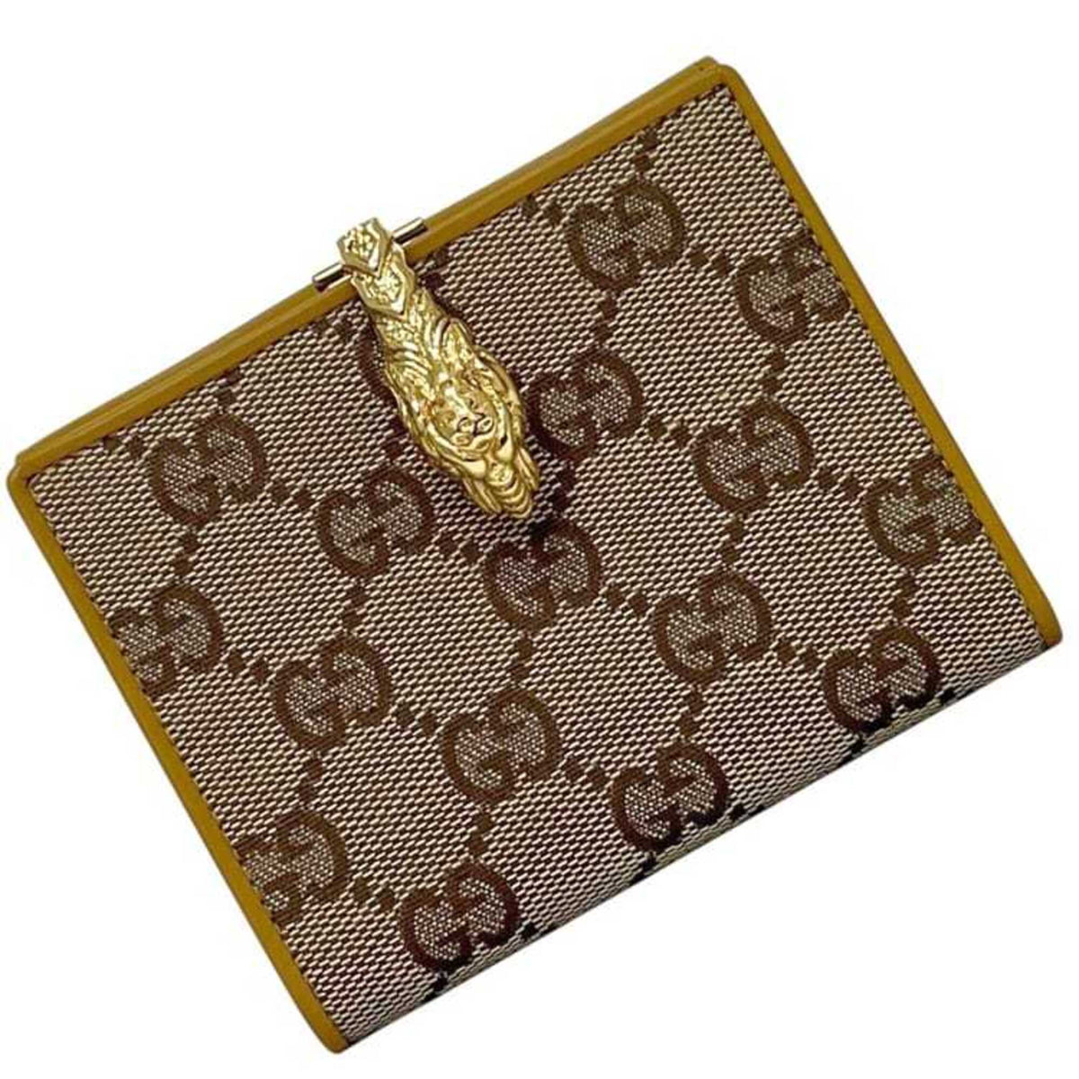 Gucci Beige Yellow Canvas Leather Wallet (Bi-Fold) (Pre-Owned)