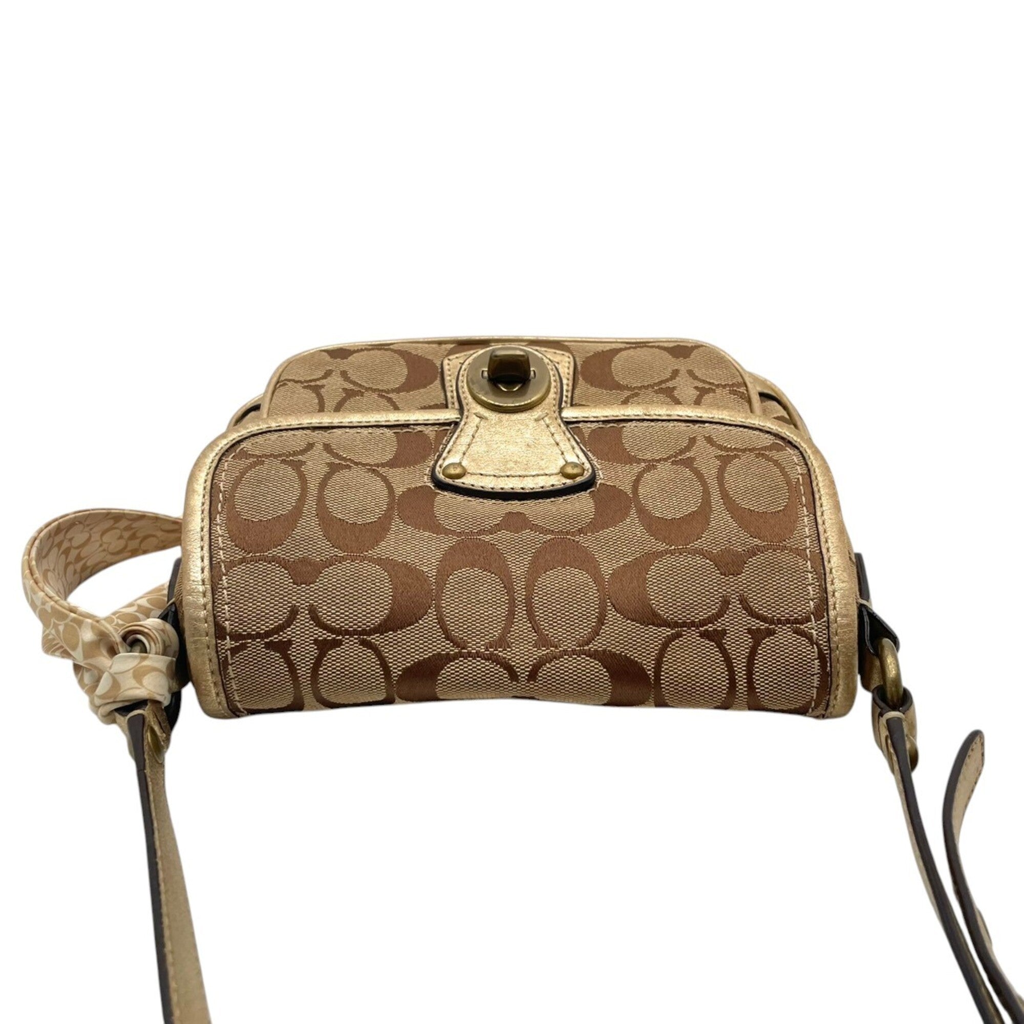 Coach Beige Gold Canvas Leather Pochette Shoulder Bag (Pre-Owned)