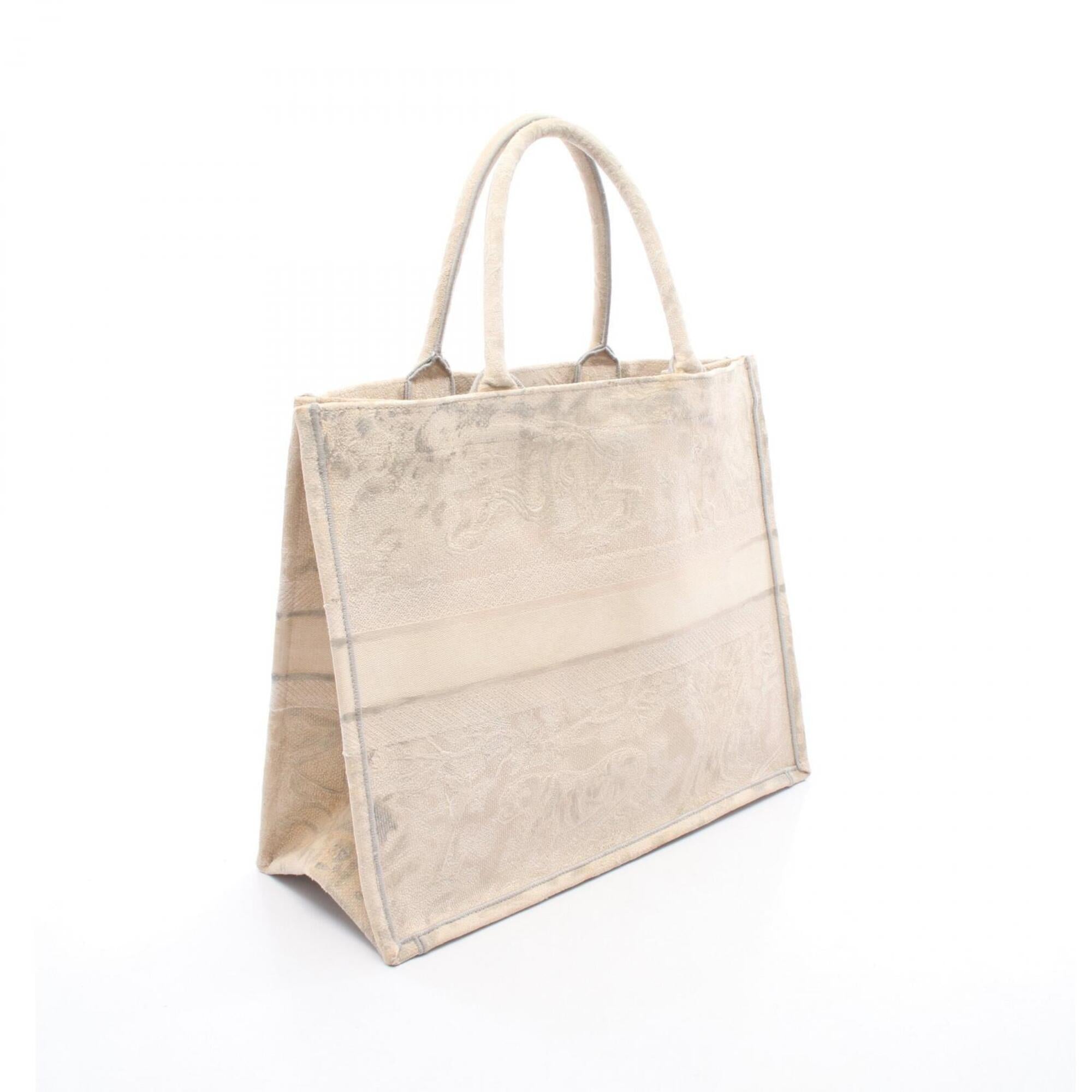 Christian Dior Gray Ivory Canvas Handbag Tote Bag (Pre-Owned)
