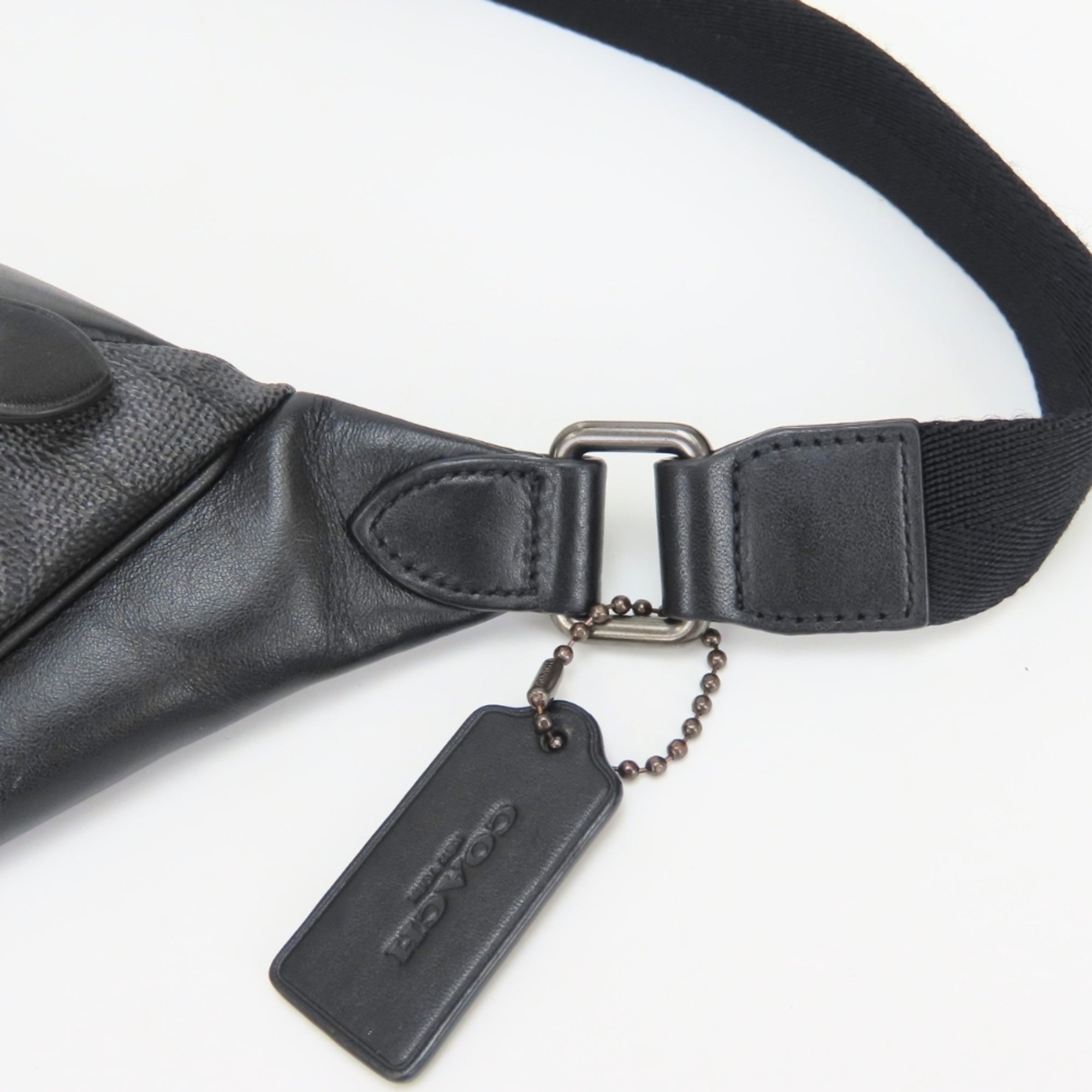 Coach Signature Black Gray Pvc Leather Fanny Pack Sling Bag (Pre-Owned)
