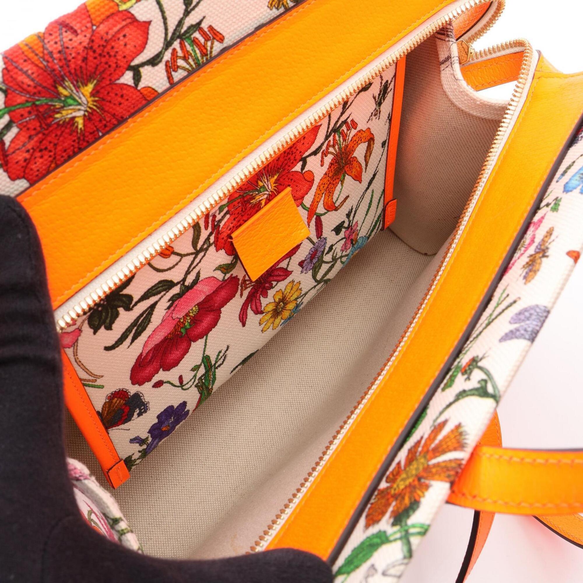 Gucci Flora Ivory Multi-Color Orange Canvas Handbag (Pre-Owned)