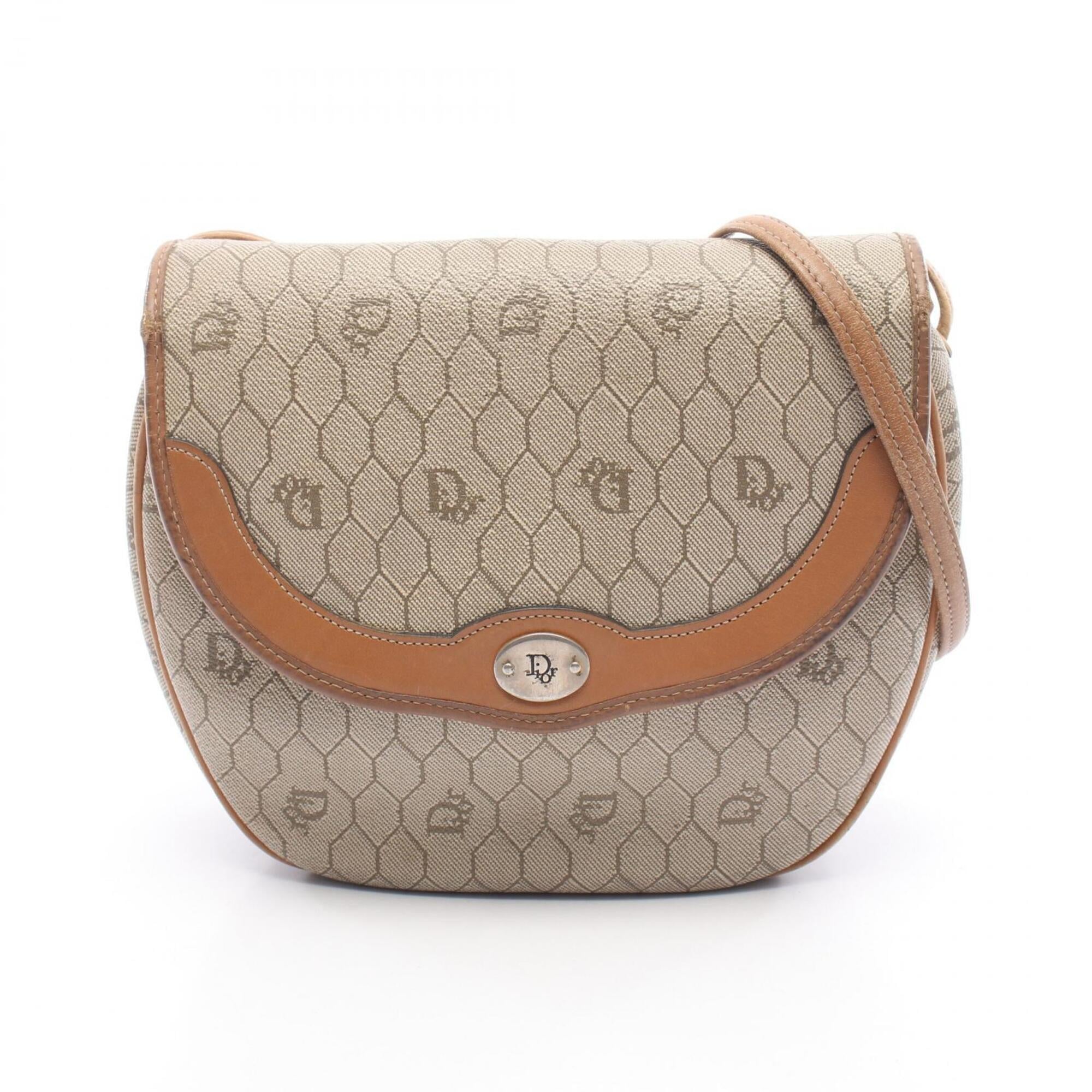 Christian Dior Beige Brown Coated Canvas Leather Handbag Shoulder Bag (Pre-Owned)