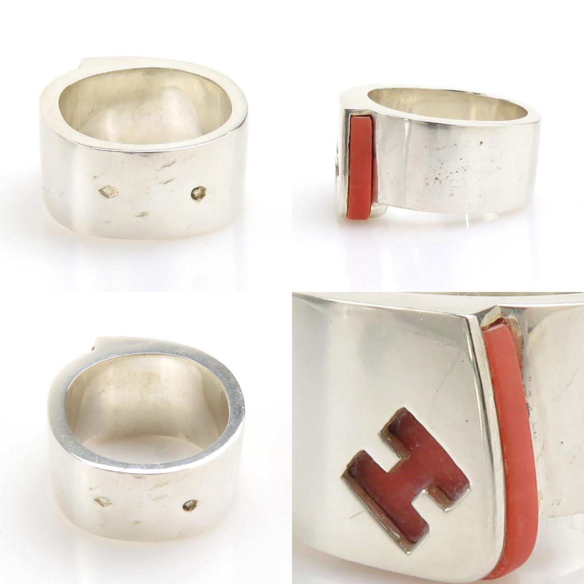 Hermes Silver Orange Silver 925 Band Ring (Pre-Owned)