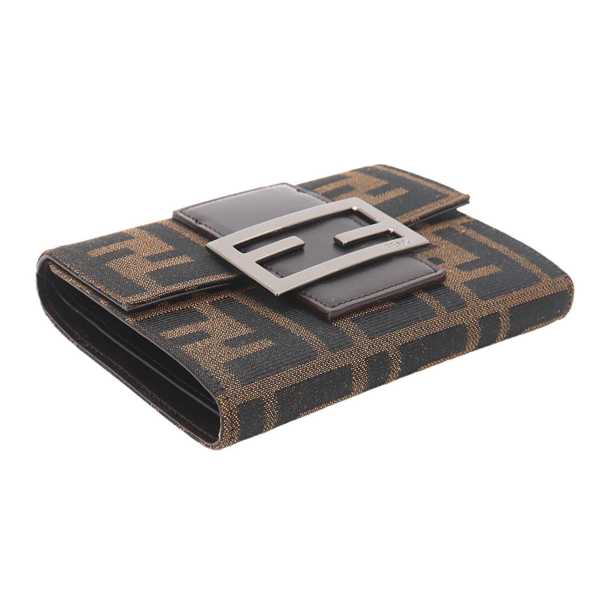 Fendi Brown Canvas Leather Wallet (Tri-Fold) (Pre-Owned)