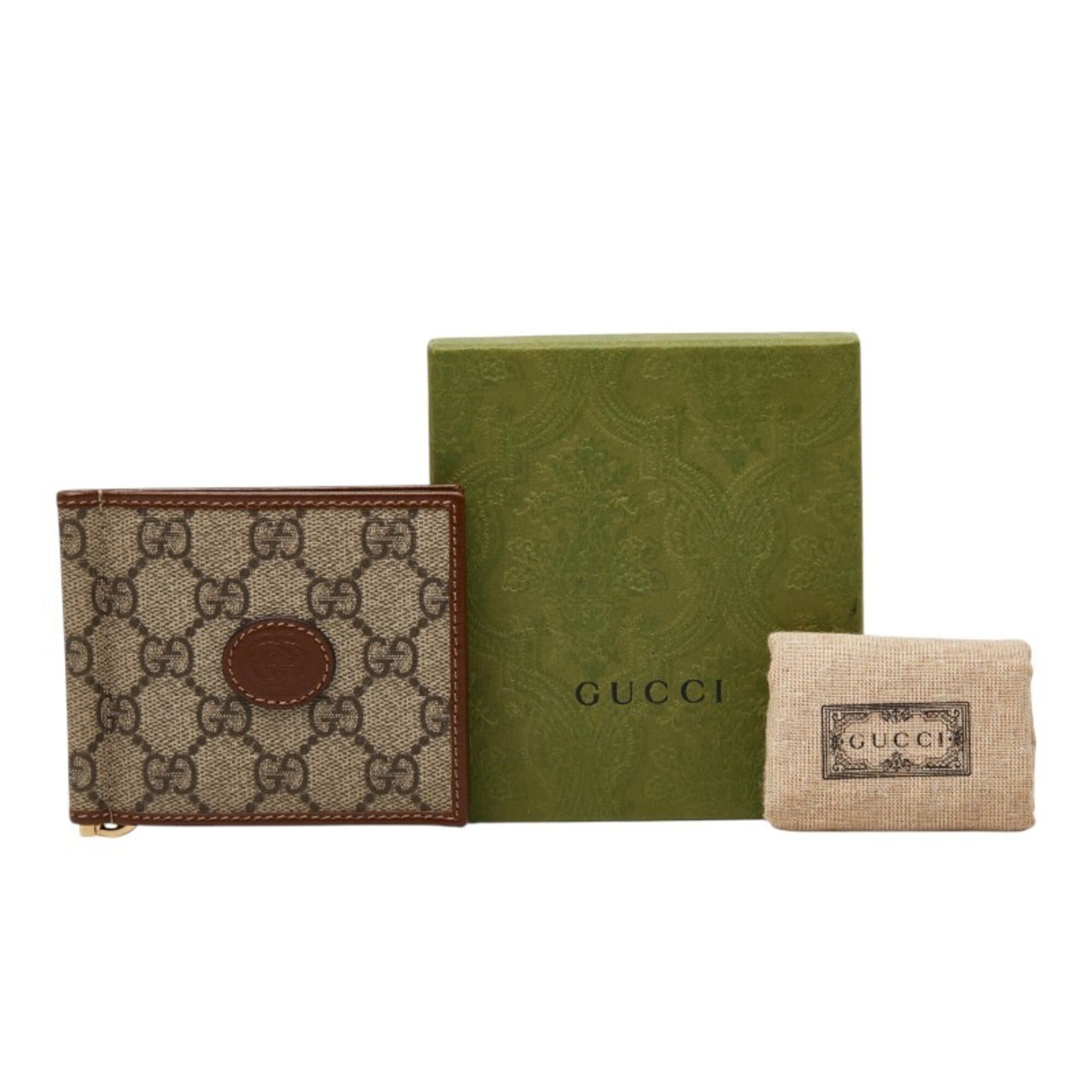 Gucci Gg Supreme Beige Brown Pvc Leather Money Clip (Pre-Owned)