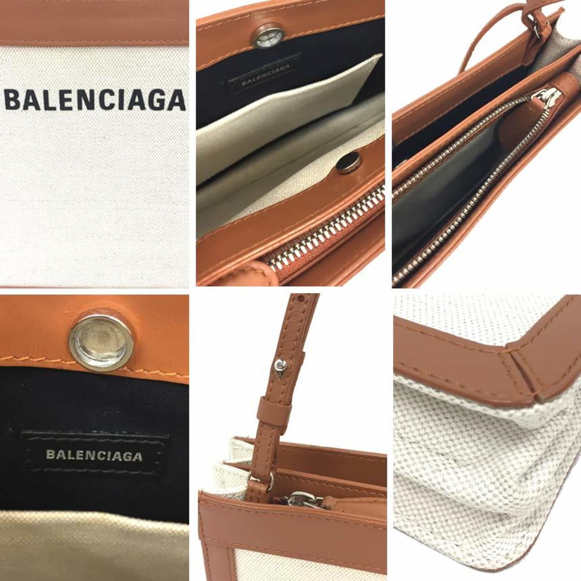 Balenciaga Brown White Canvas Leather Shoulder Bag (Pre-Owned)