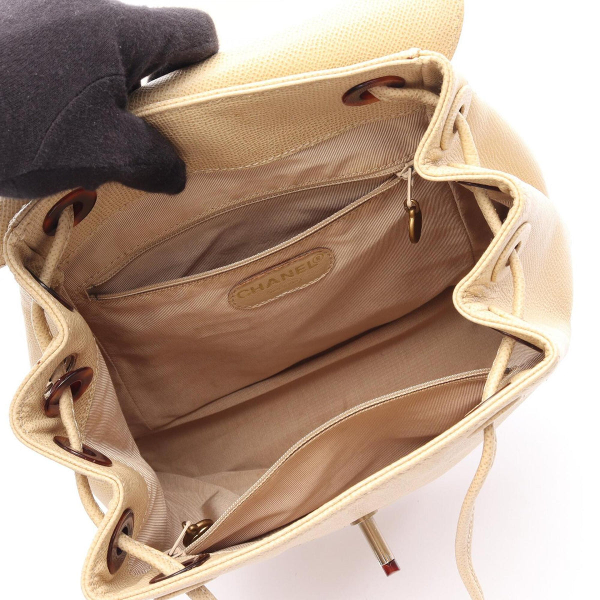 Chanel Beige Grained Calfskin Backpack Handbag (Pre-Owned)