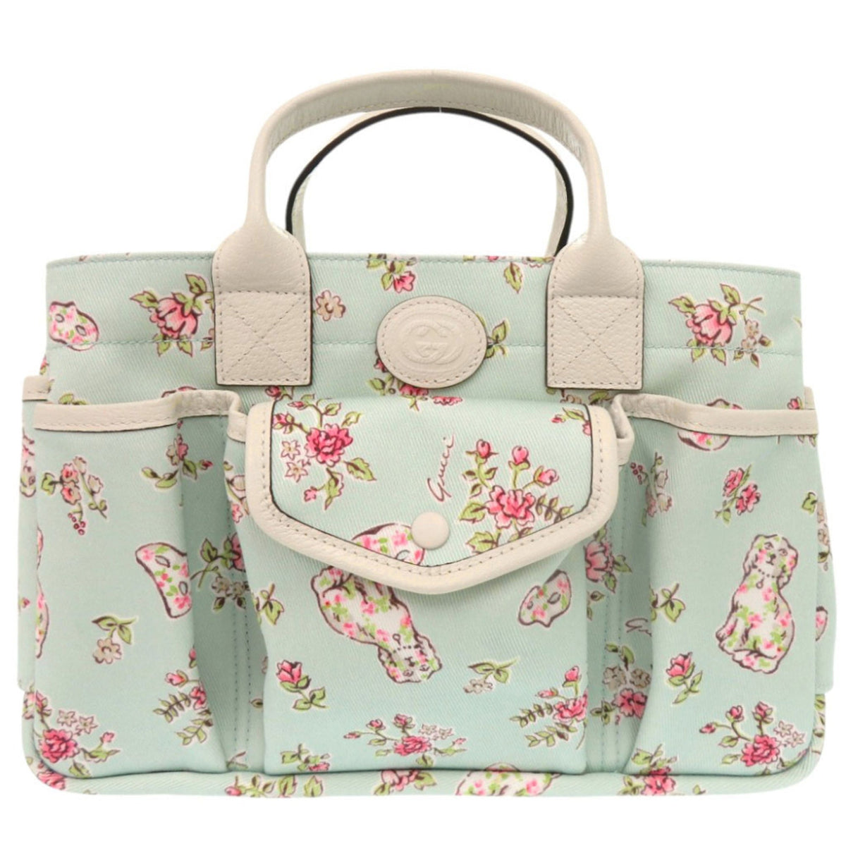 Gucci Mint Blue Canvas Leather Handbag Tote Bag (Pre-Owned)