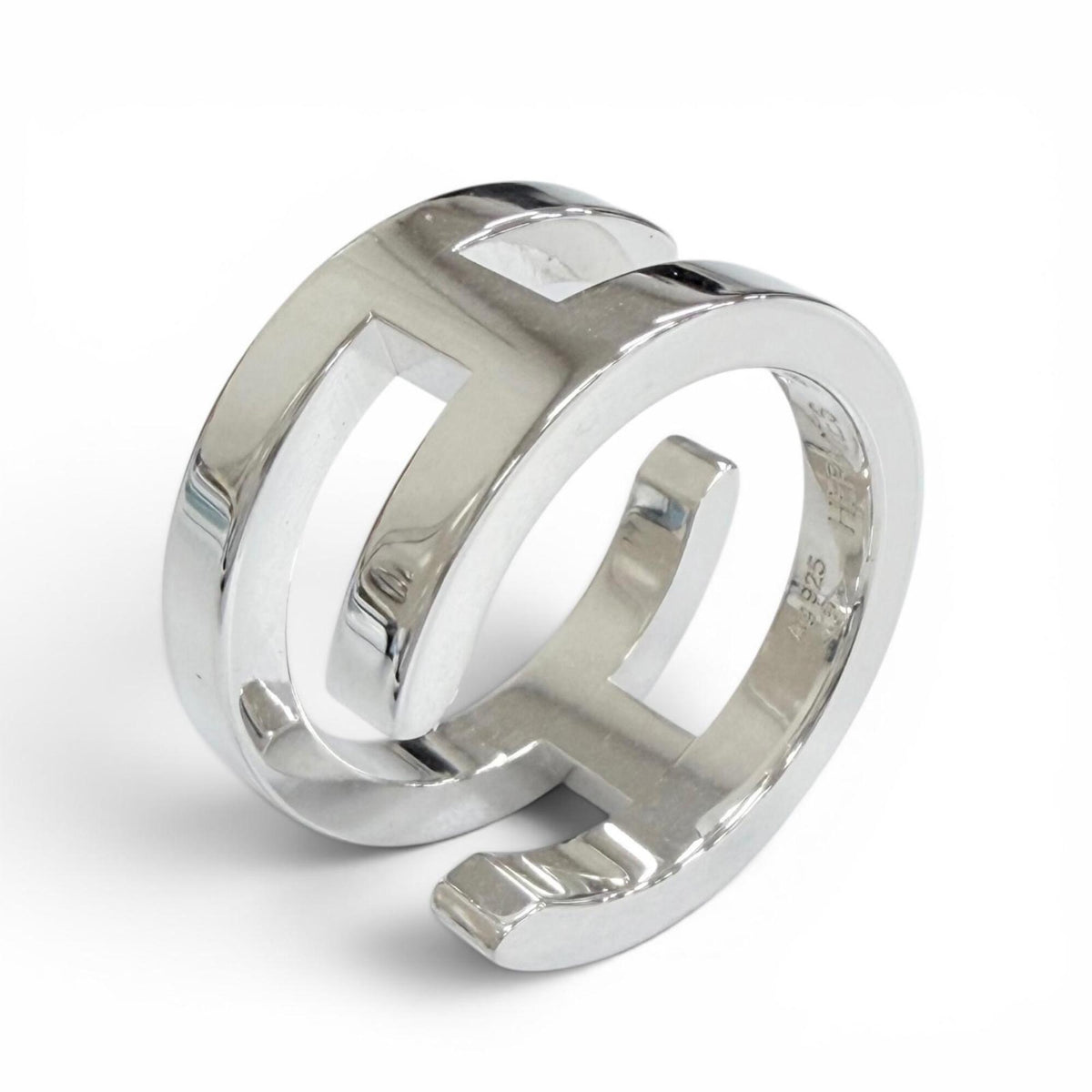Hermes Silver Silver 925 Band Ring (Pre-Owned)
