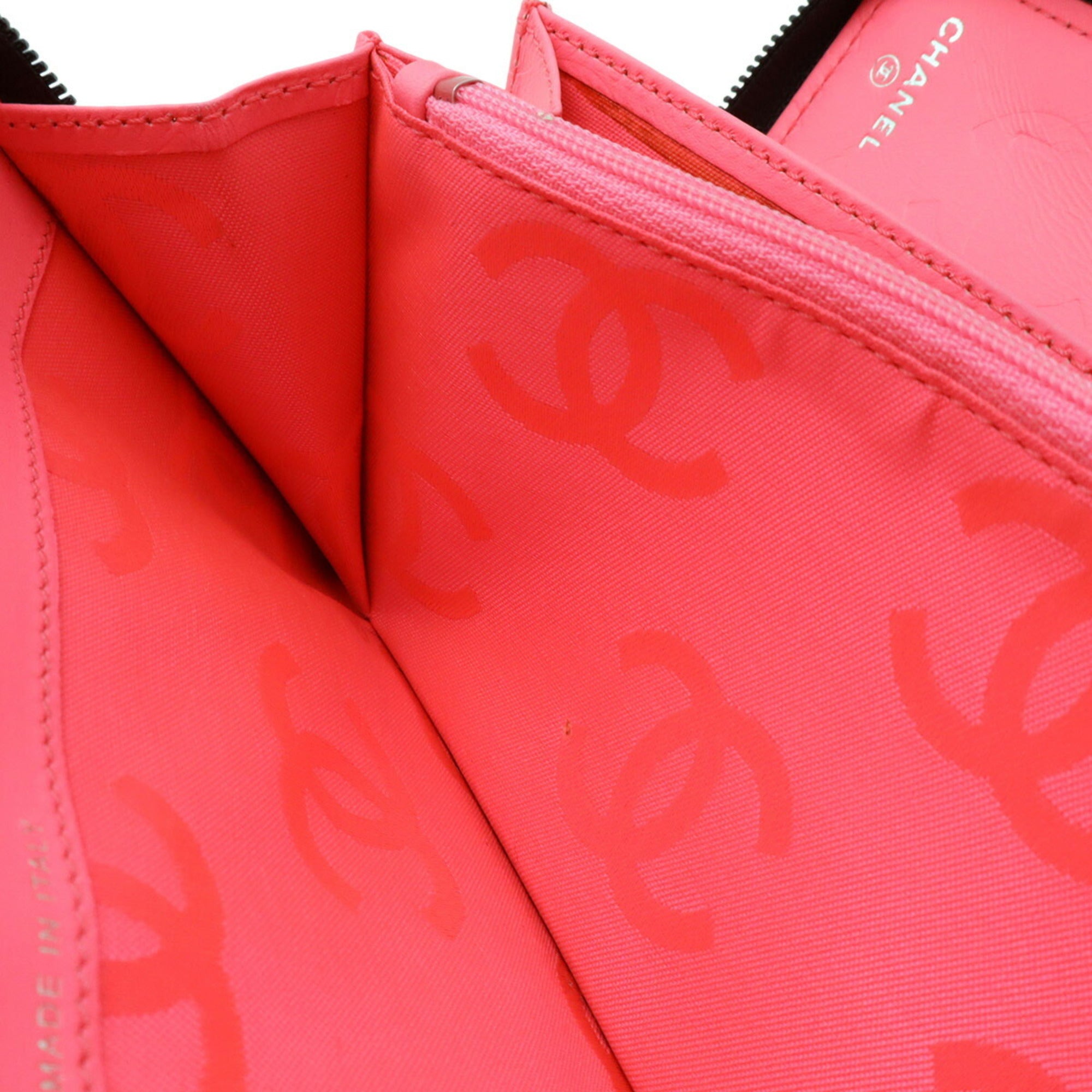 Chanel Black Pink White Leather Long Wallet (Bi-Fold) (Pre-Owned)