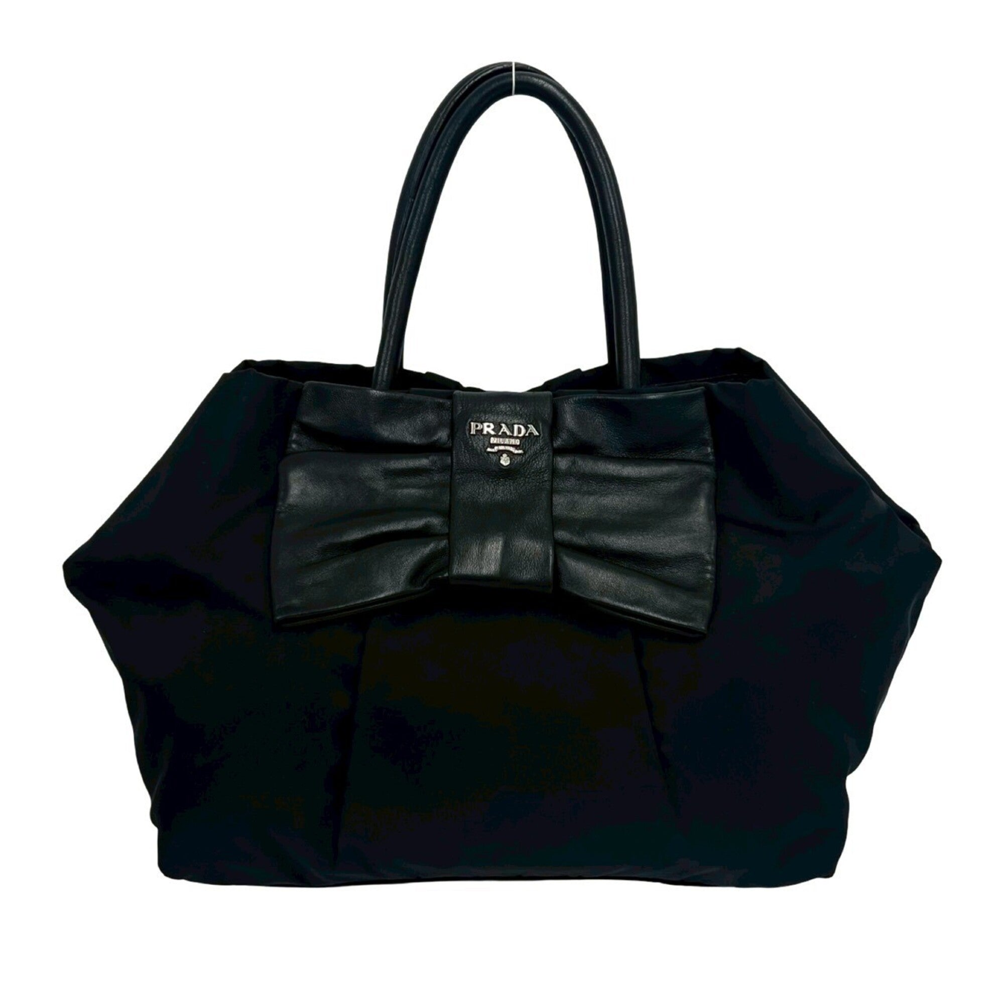 Prada Black Nylon Leather Handbag Tote Bag (Pre-Owned)