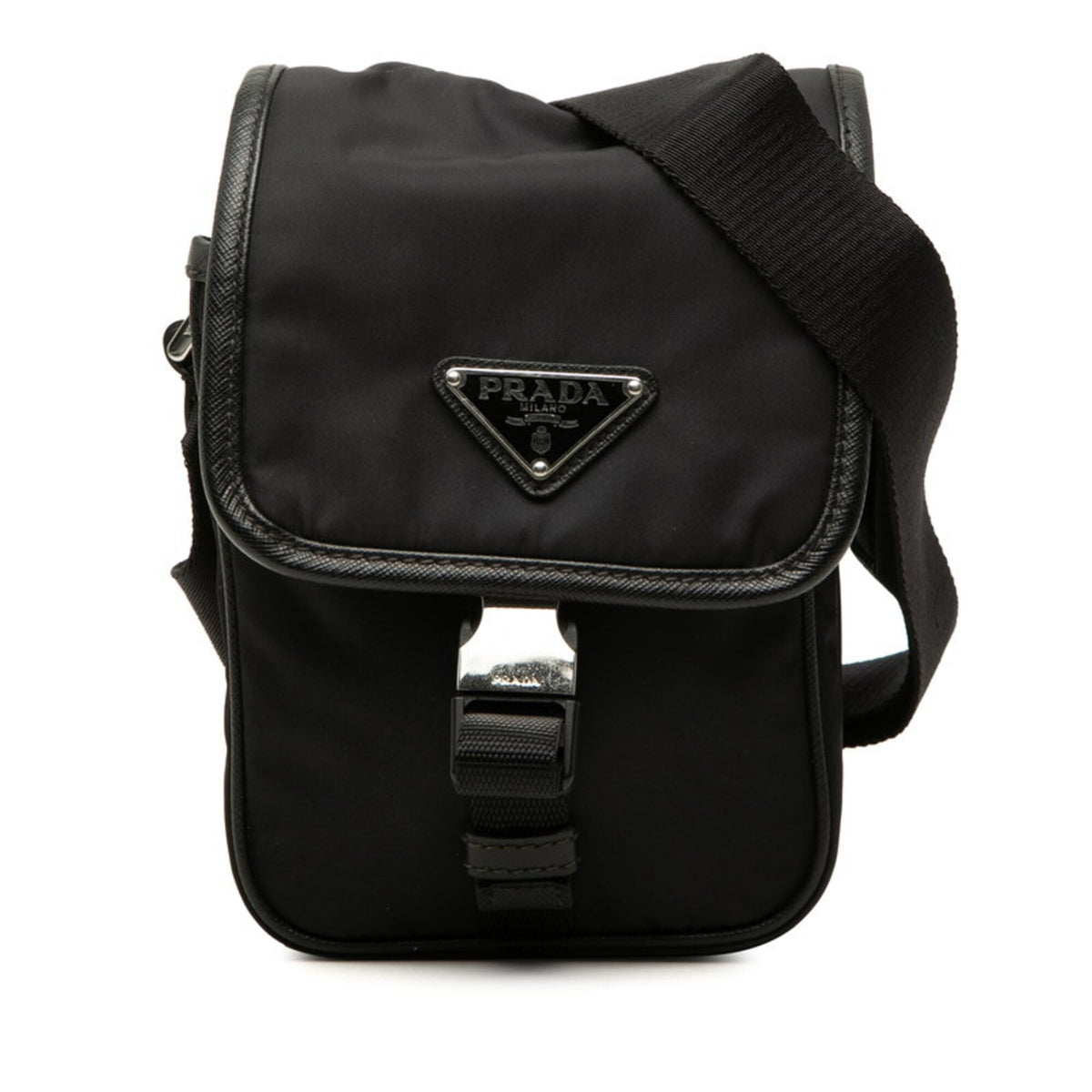 Prada Black Nylon Leather Pouch Shoulder Bag (Pre-Owned)