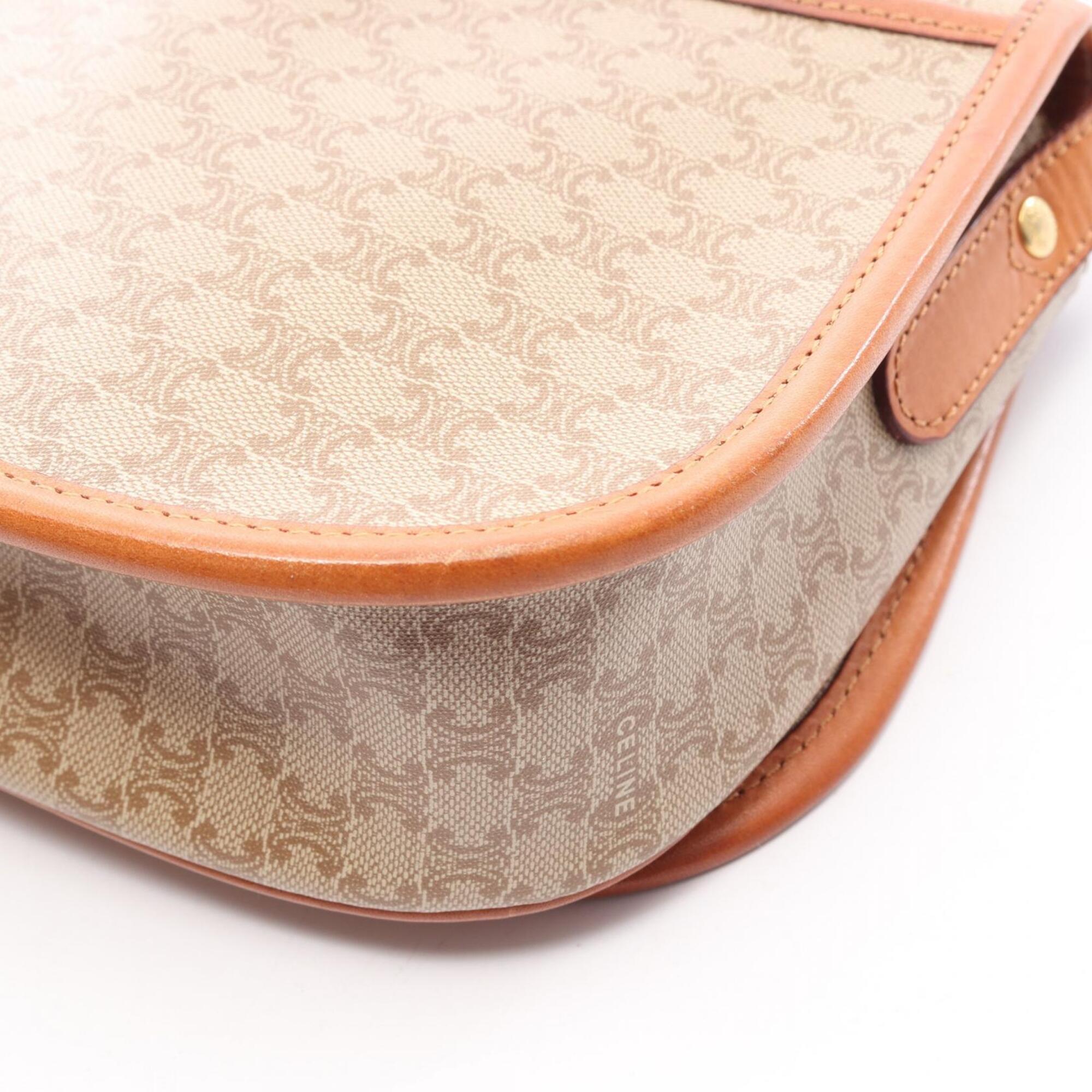 Celine Macadam Beige Brown Coated Canvas Handbag Shoulder Bag (Pre-Owned)