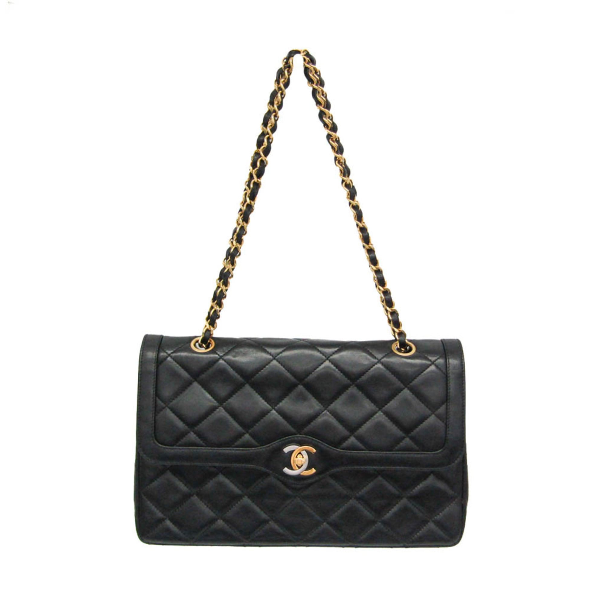 Chanel Matelasse Black Leather Shoulder Bag (Pre-Owned)
