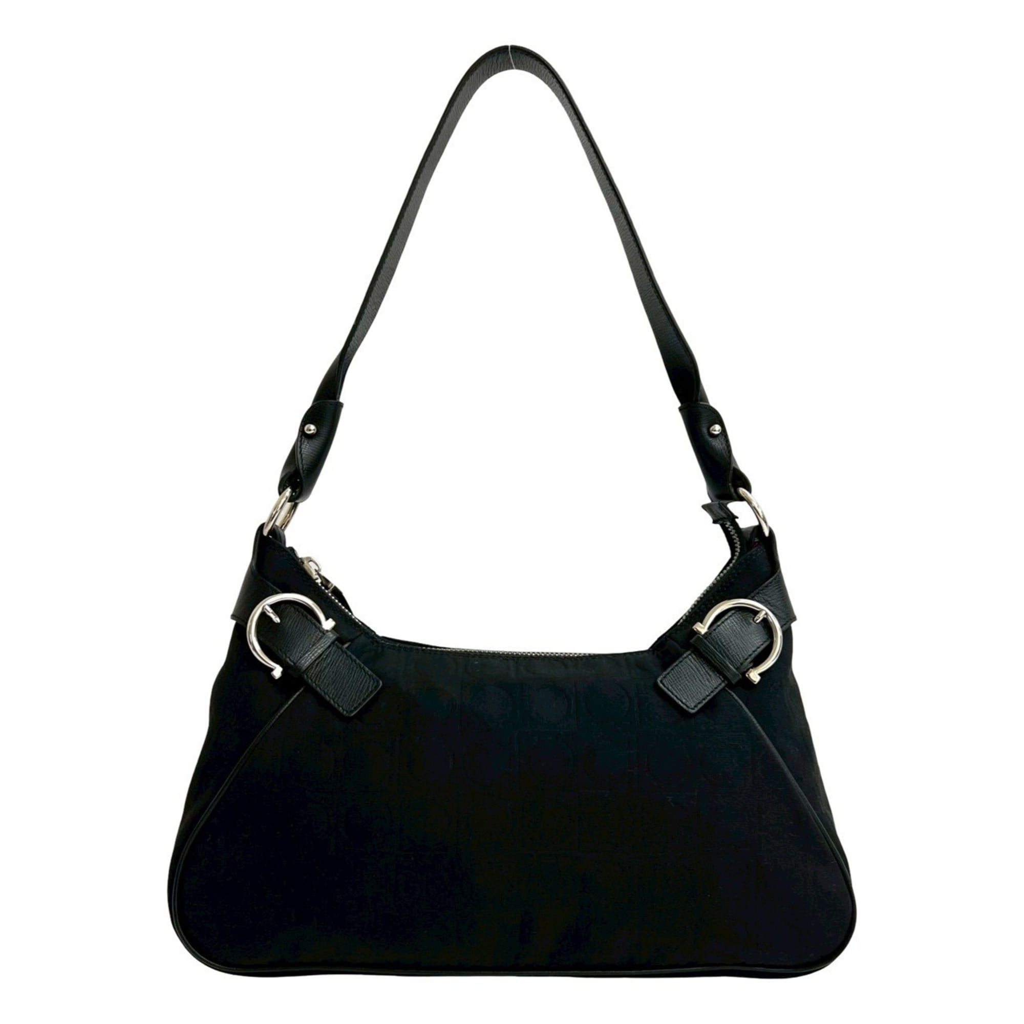 Salvatore Ferragamo Black Canvas Leather Shoulder Bag (Pre-Owned)