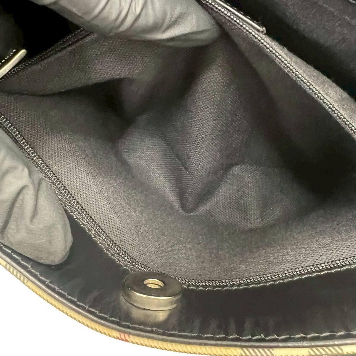Burberry Beige Black Canvas Leather Handbag Tote Bag (Pre-Owned)