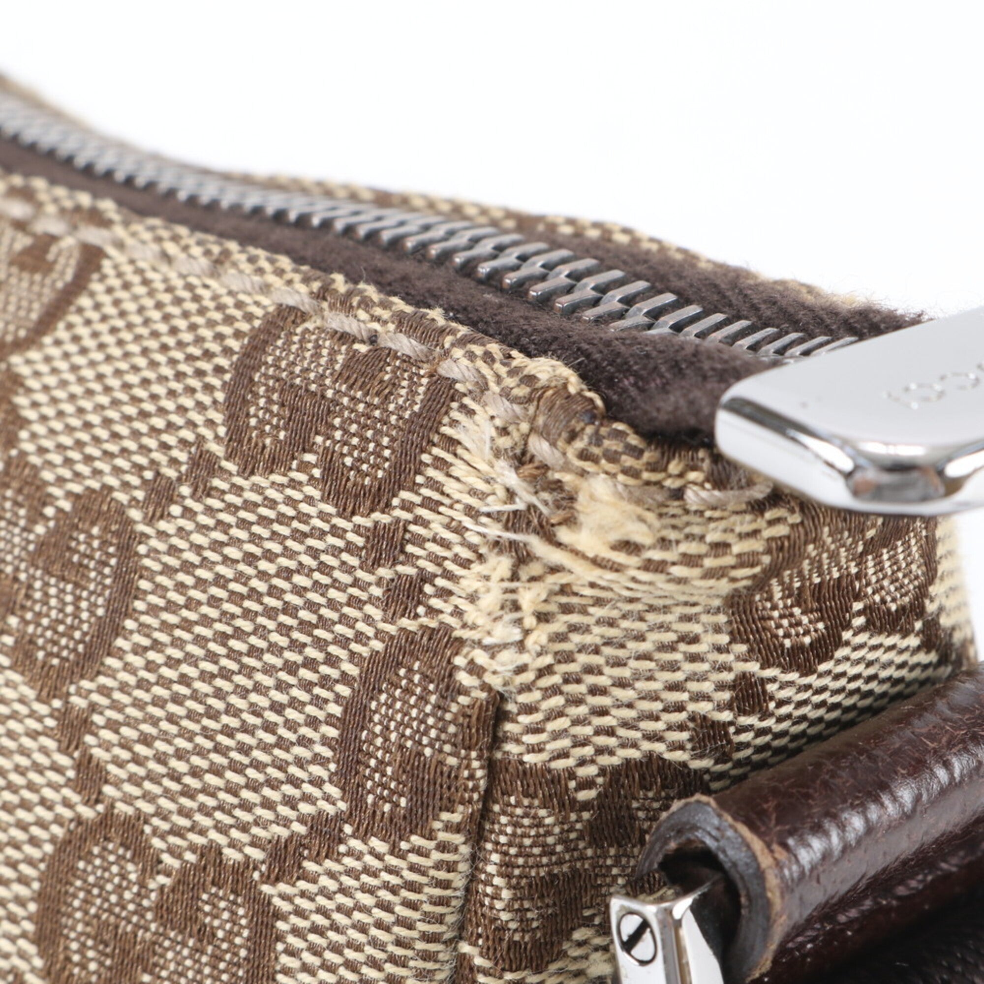 Gucci Gg Canvas Brown Leather Canvas Shoulder Bag Tote Bag (Pre-Owned)