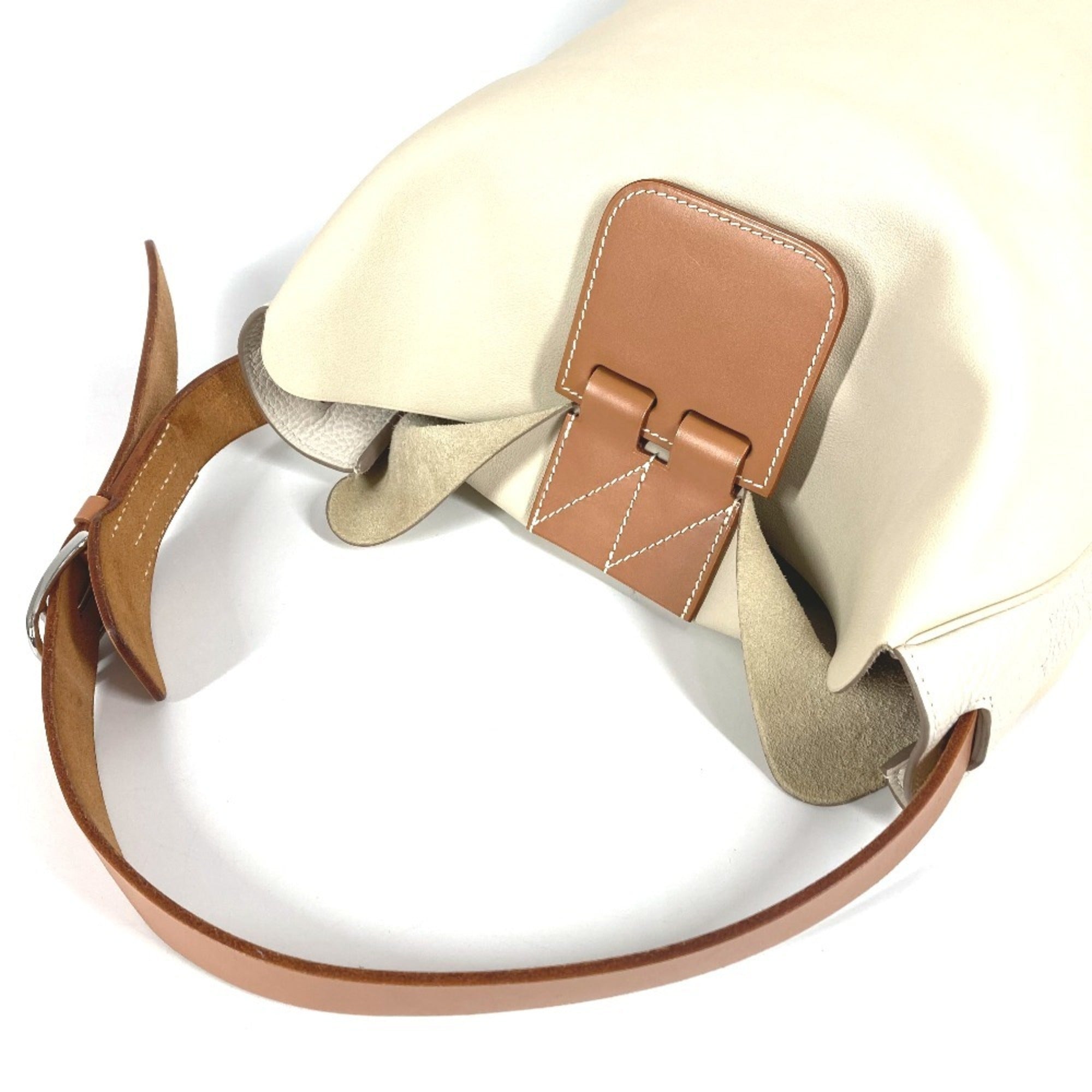 Hermes Brown Ivory Leather Shoulder Bag Tote Bag (Pre-Owned)