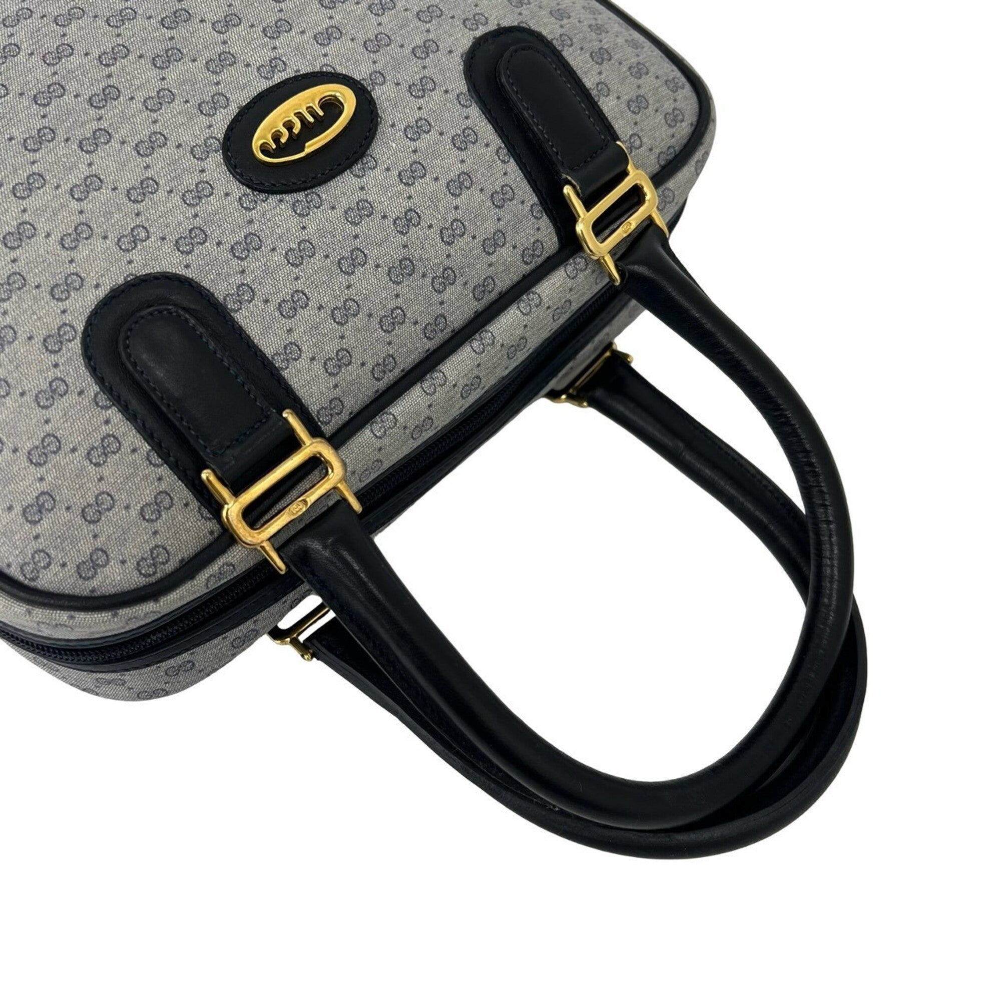 Gucci Navy Leather Pvc Boston Bag Handbag (Pre-Owned)