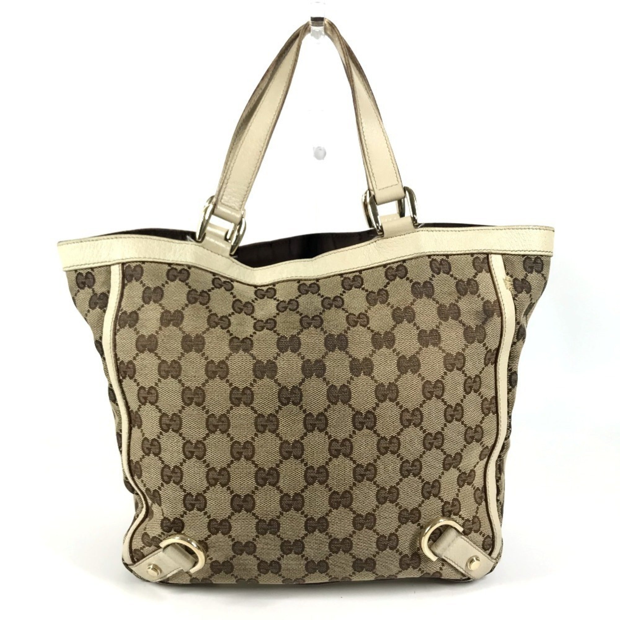 Gucci Gg Canvas Beige Ivory Gg Canvas Leather Shoulder Bag Tote Bag (Pre-Owned)