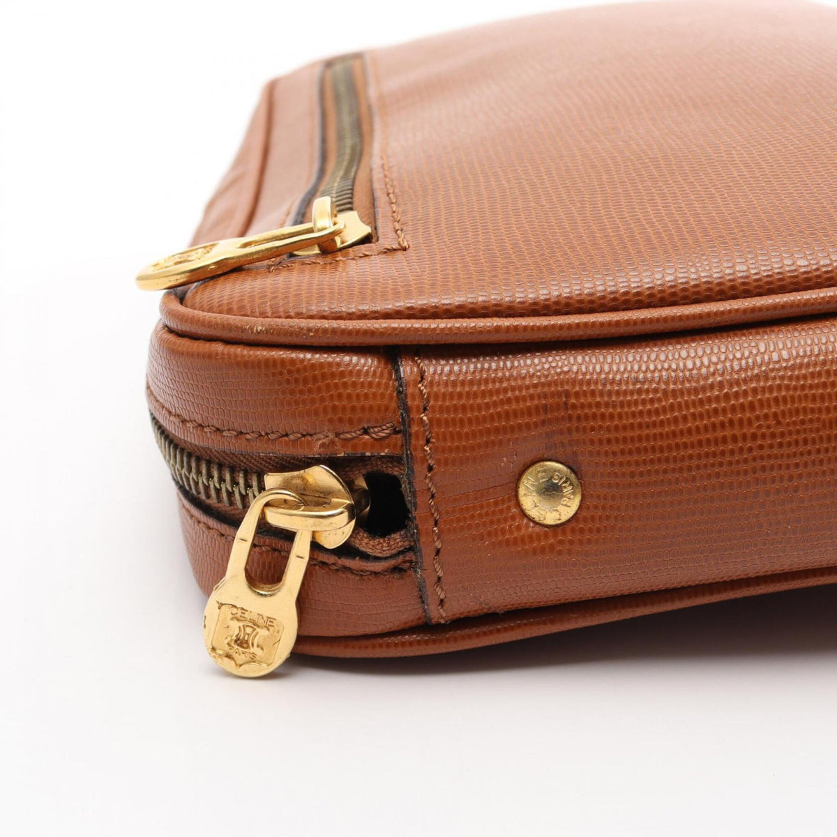 Celine Brown Leather Clutch Bag Handbag (Pre-Owned)