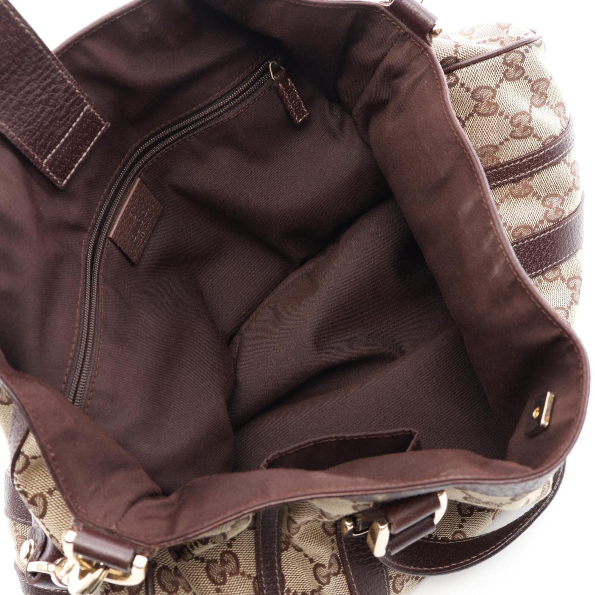 Gucci Beige Brown Gg Canvas Leather Handbag Tote Bag (Pre-Owned)
