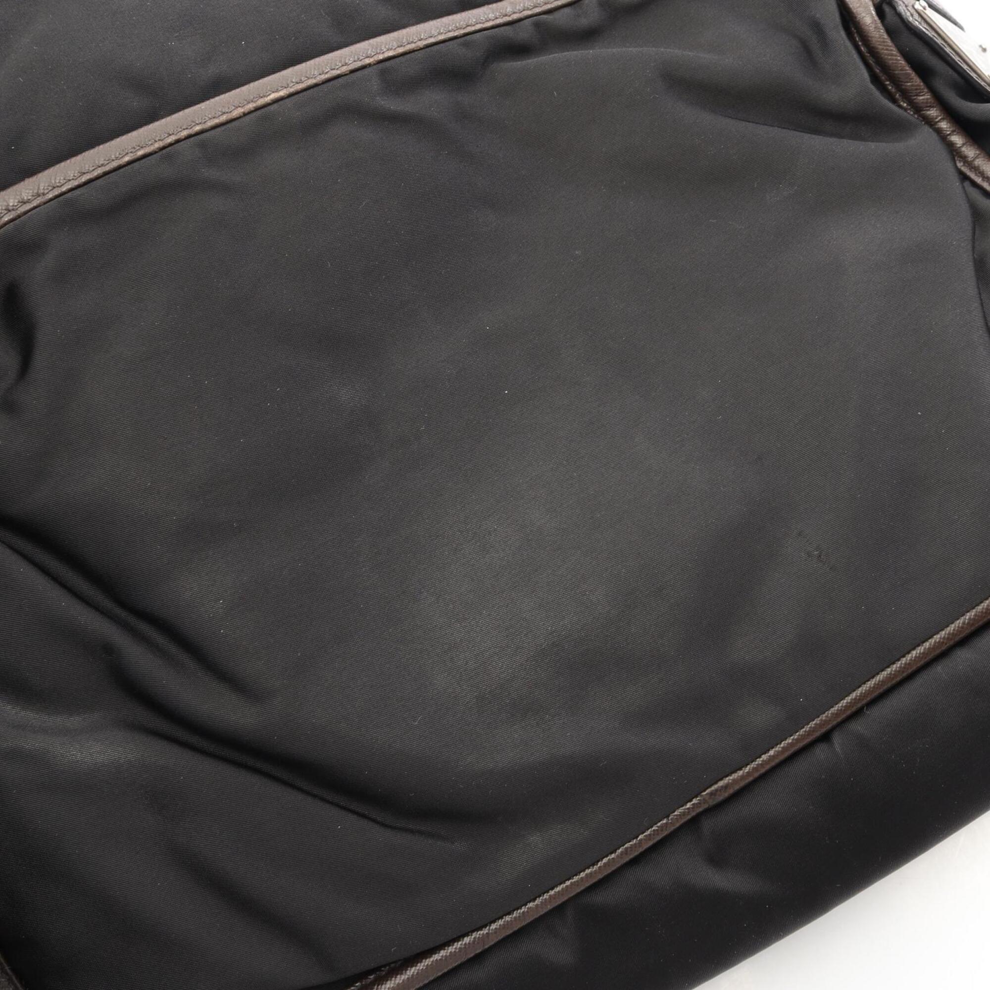 Prada Black Brown Canvas Leather Handbag Shoulder Bag (Pre-Owned)