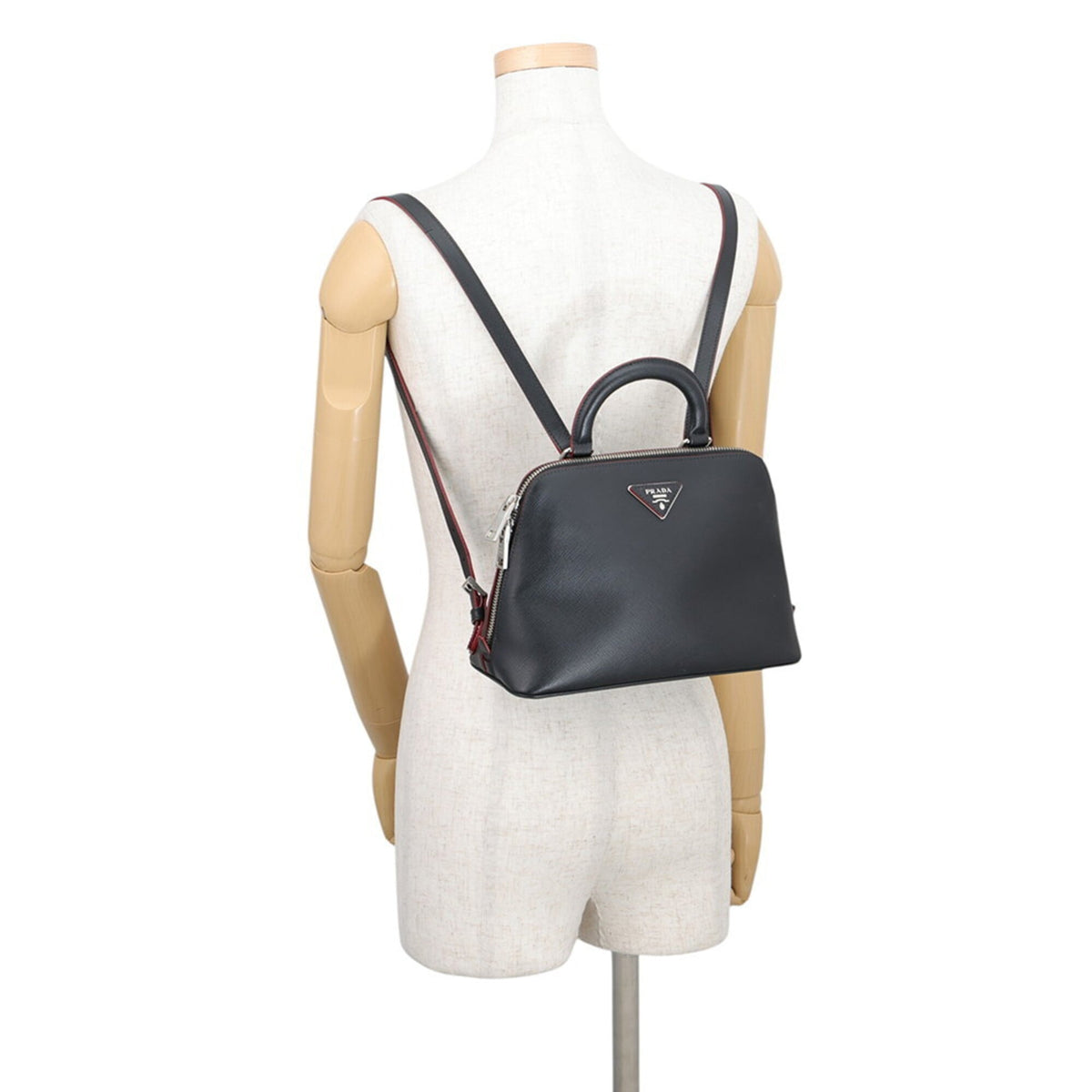 Prada Black Red Color Leather Handbag (Pre-Owned)