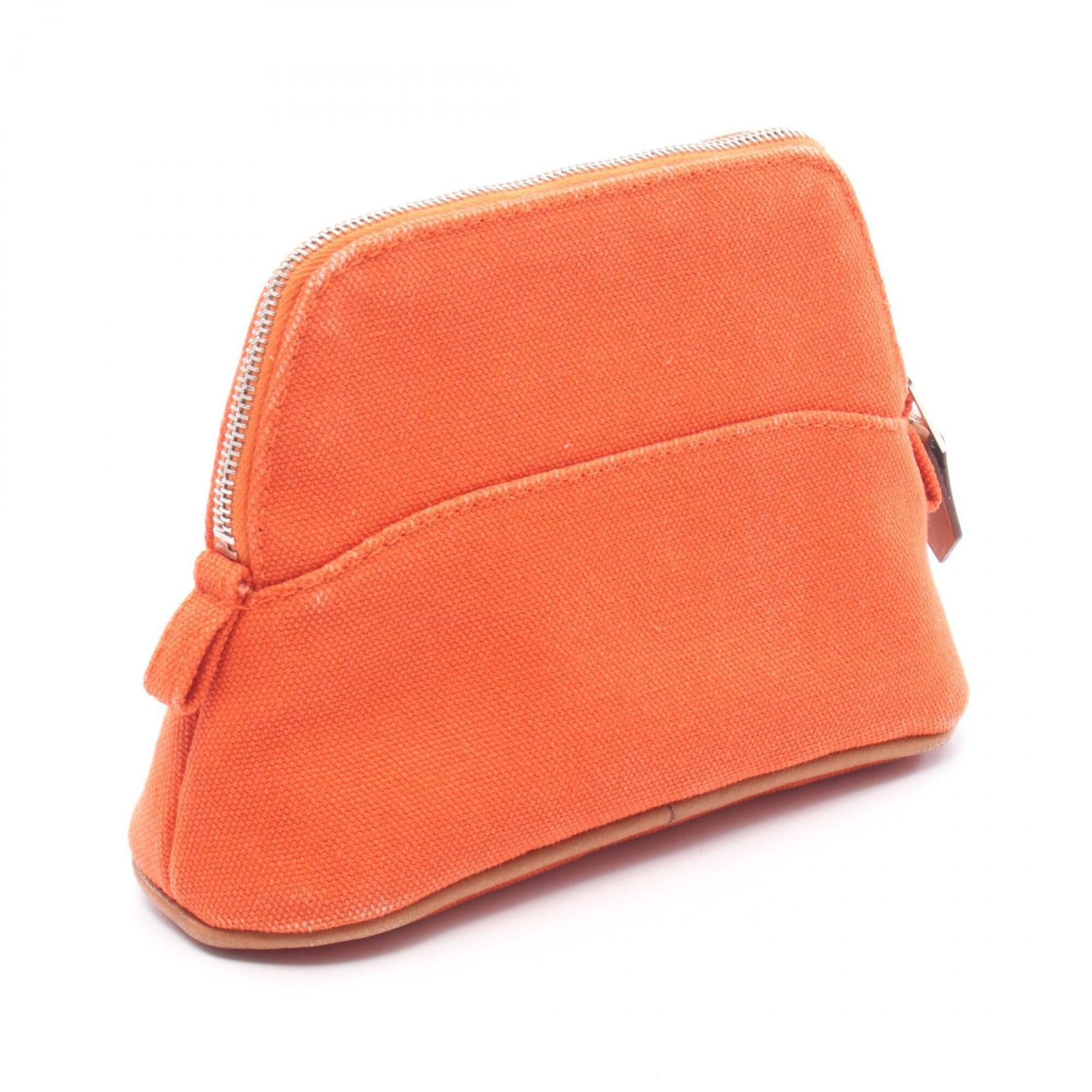 Hermes Brown Orange Canvas Leather Handbag Pouch (Pre-Owned)