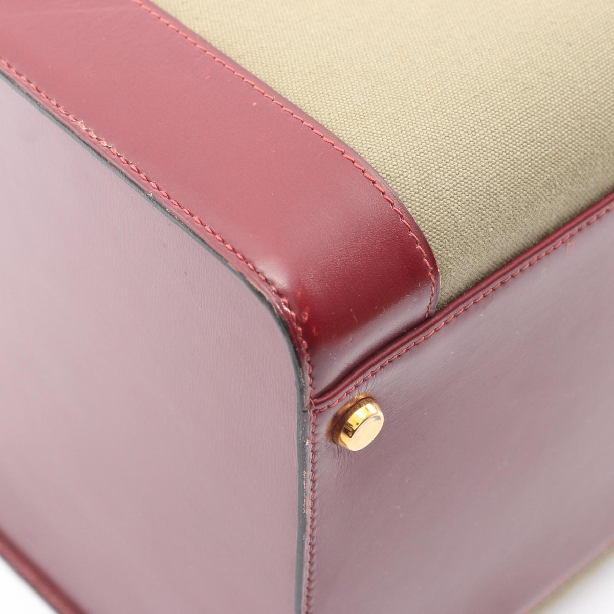 Hermes Beige Bordeaux Rouge H Toile Officier Handbag Shoulder Bag (Pre-Owned)