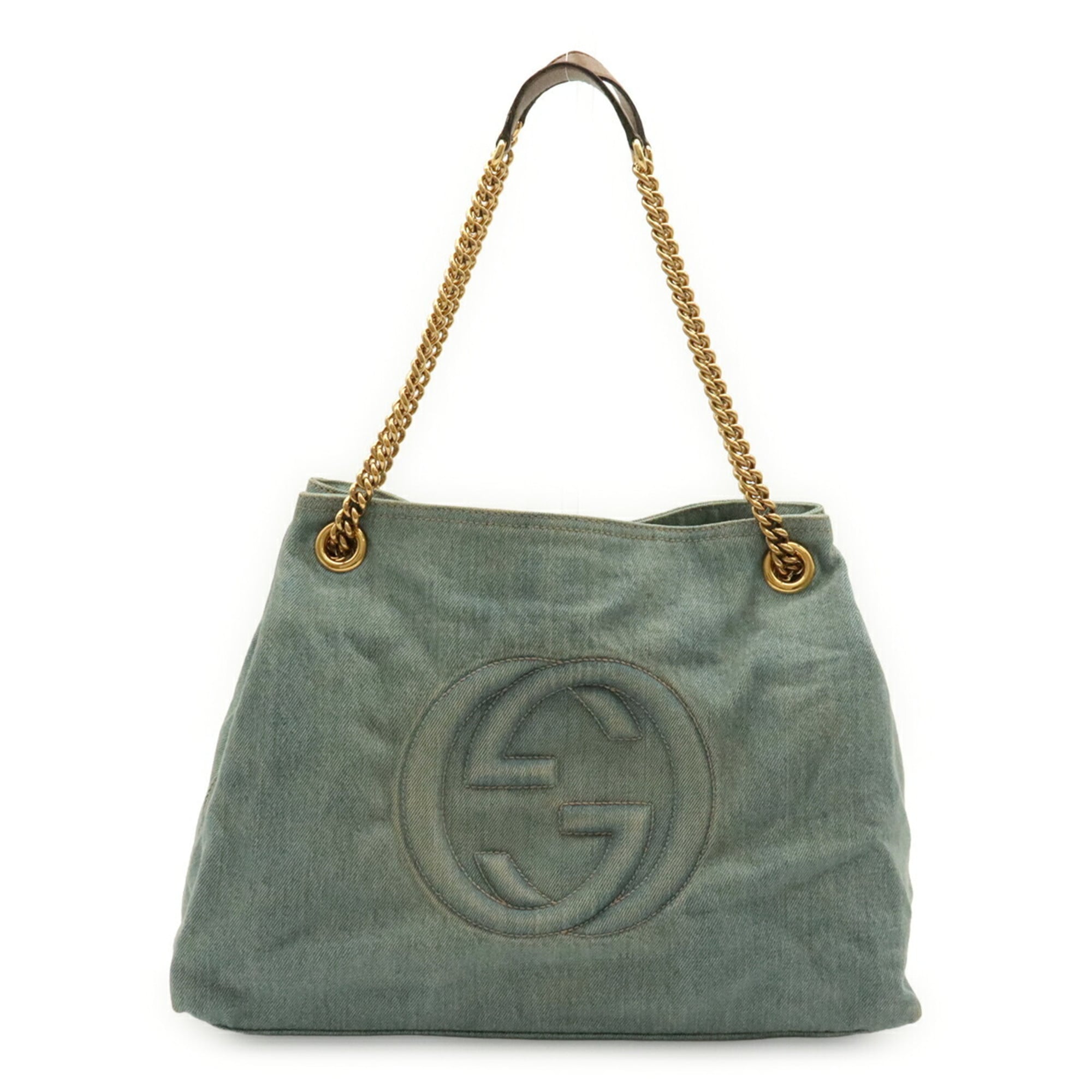 Gucci Brown Light Blue Denim Shoulder Bag Tote Bag (Pre-Owned)