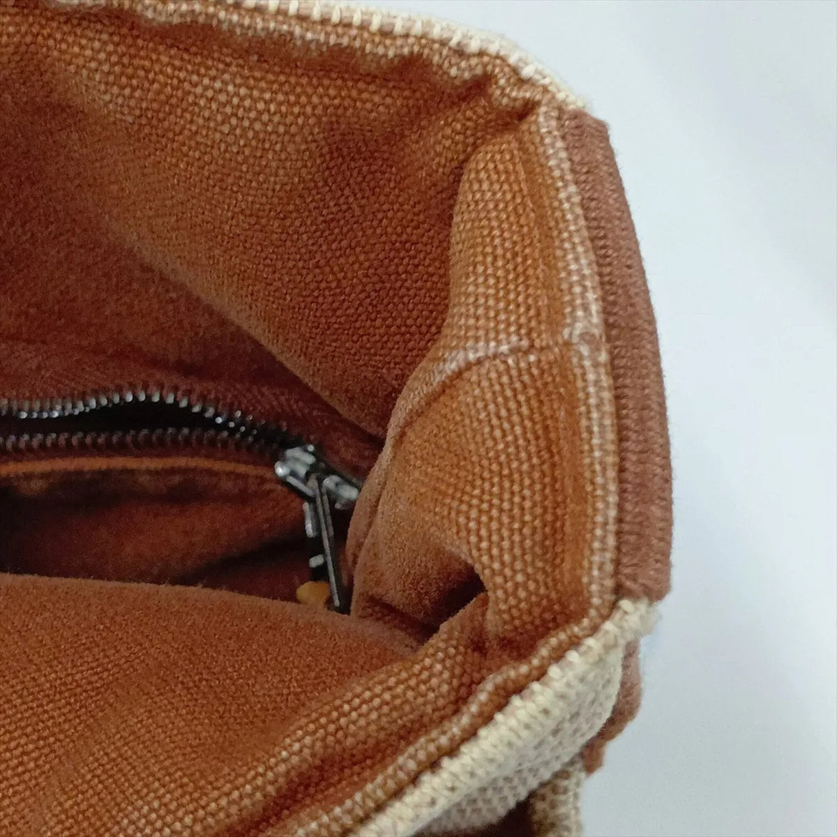 Hermes Beige Leather Canvas Handbag (Pre-Owned)