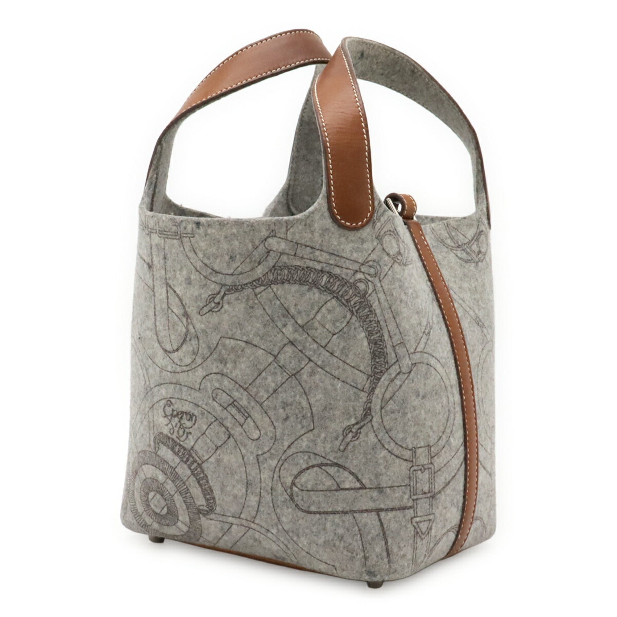 Hermes Picotin Gray Brown Felt Swift Leather Handbag Tote Bag (Pre-Owned)
