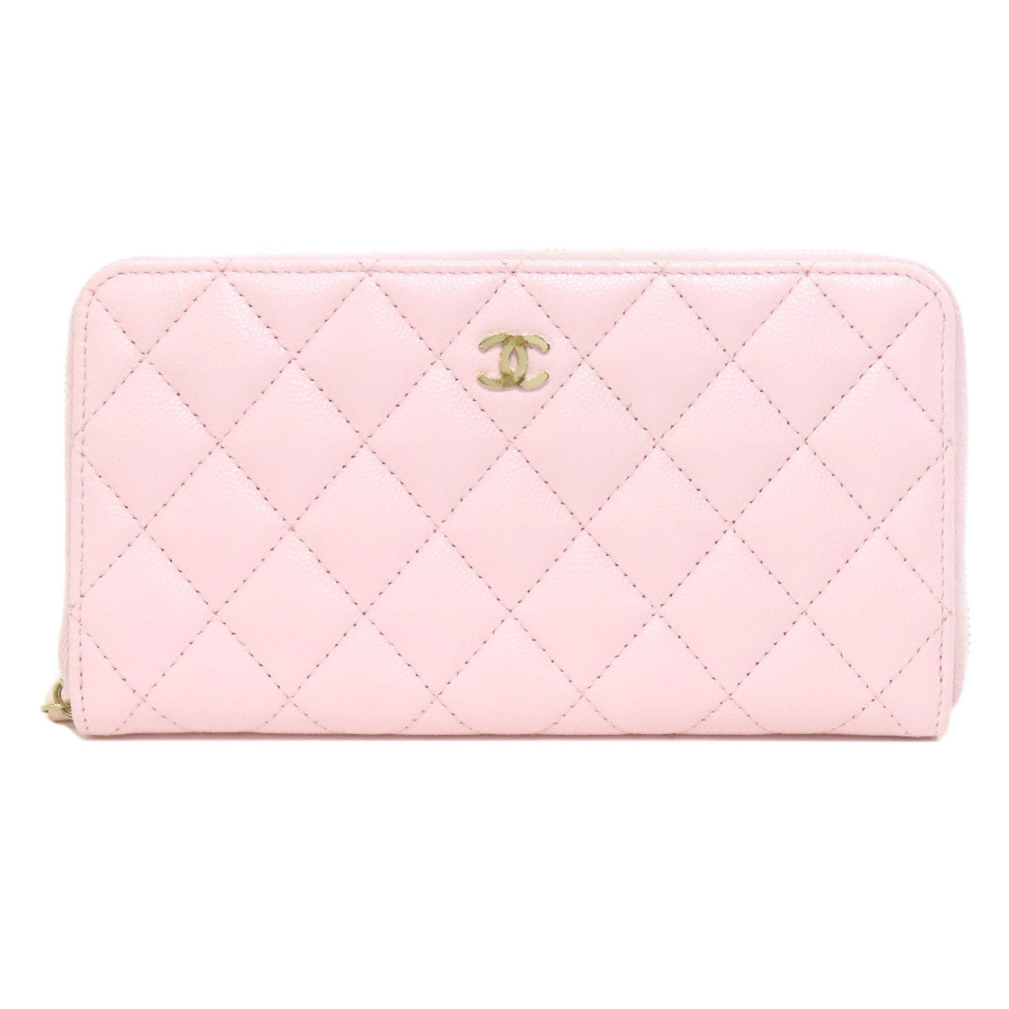 Chanel Pink Leather Long Wallet (Bi-Fold) (Pre-Owned)