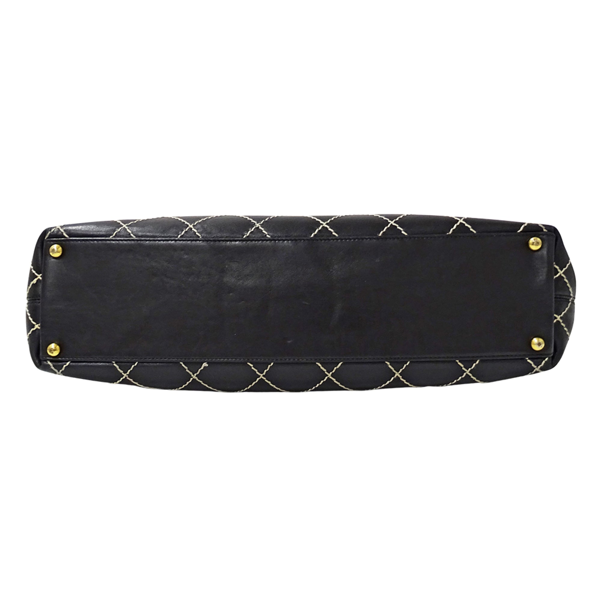 Chanel Wild Stitch Black Leather Handbag Tote Bag (Pre-Owned)
