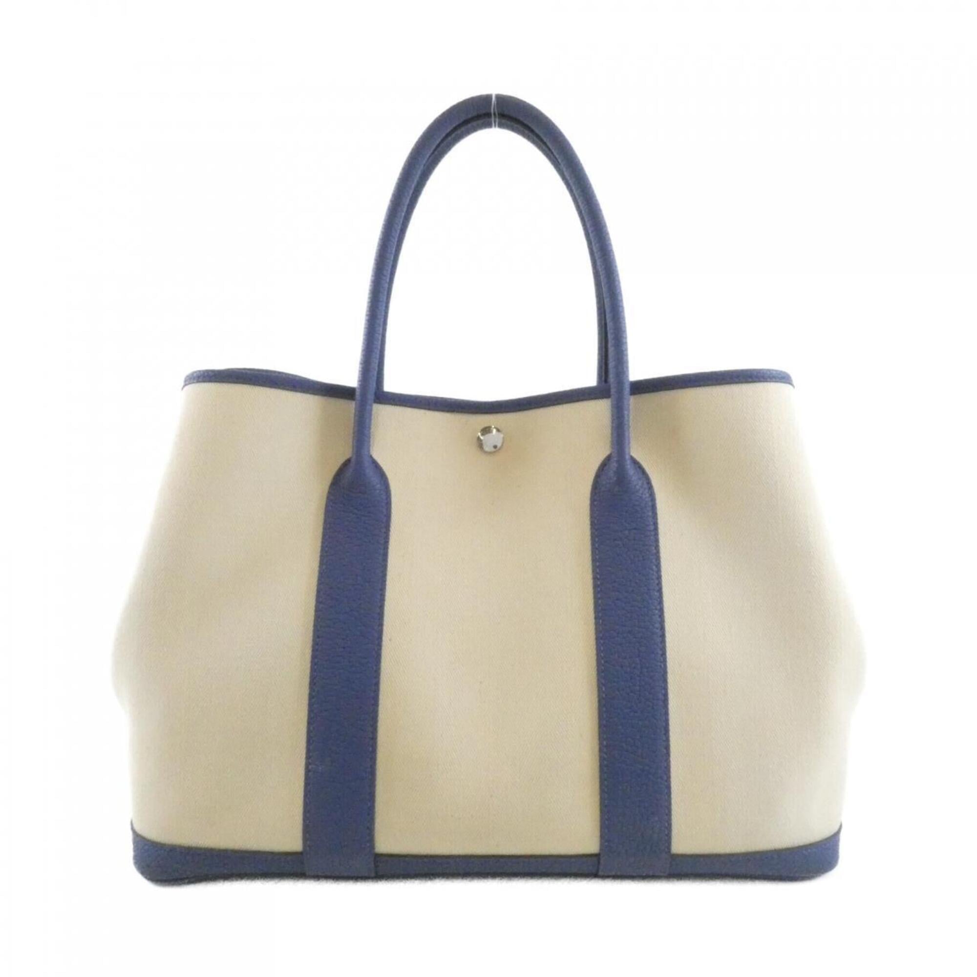 Hermes Blue Toile Chevron Negonda Leather Handbag (Pre-Owned)