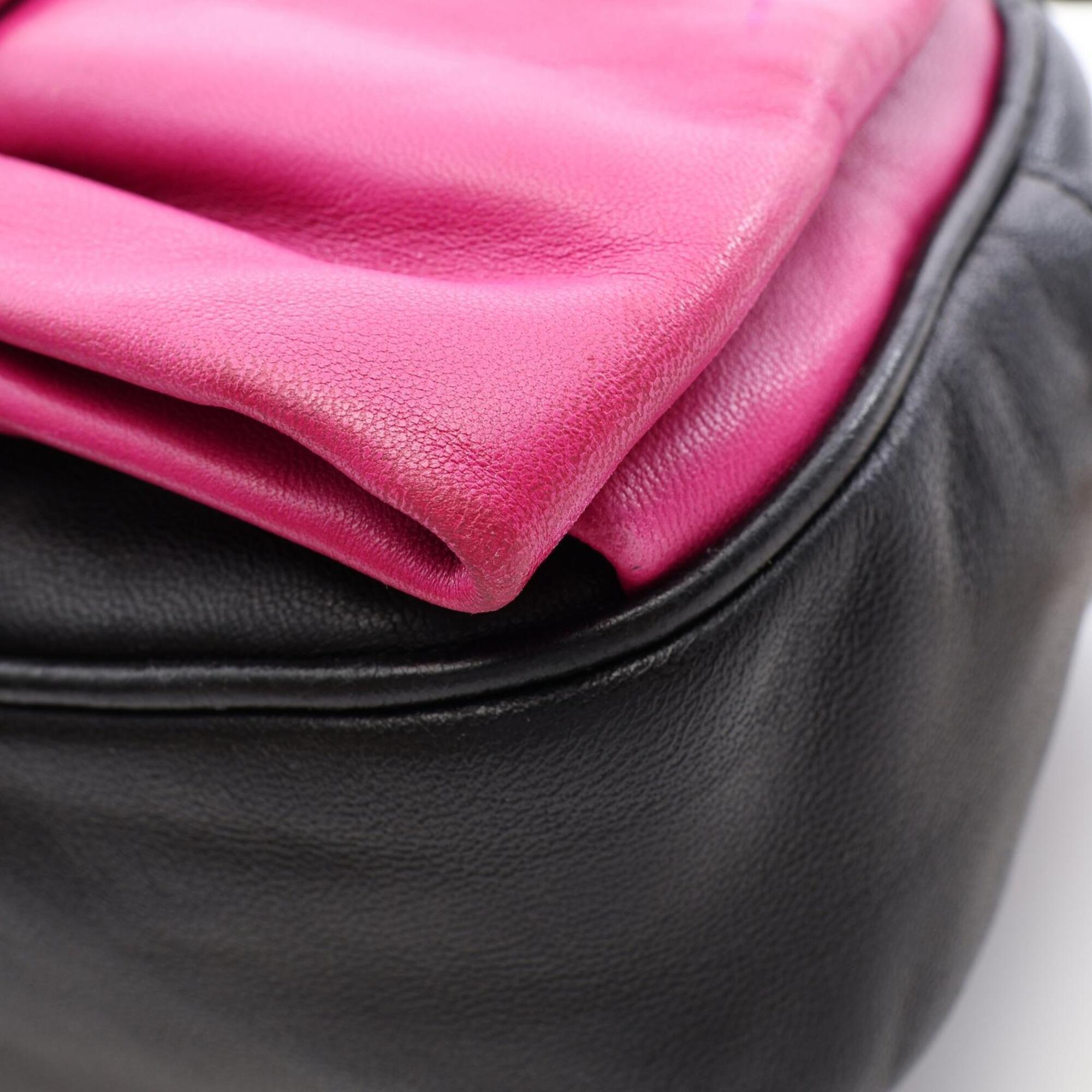 Prada Black Pink Leather Handbag Shoulder Bag (Pre-Owned)