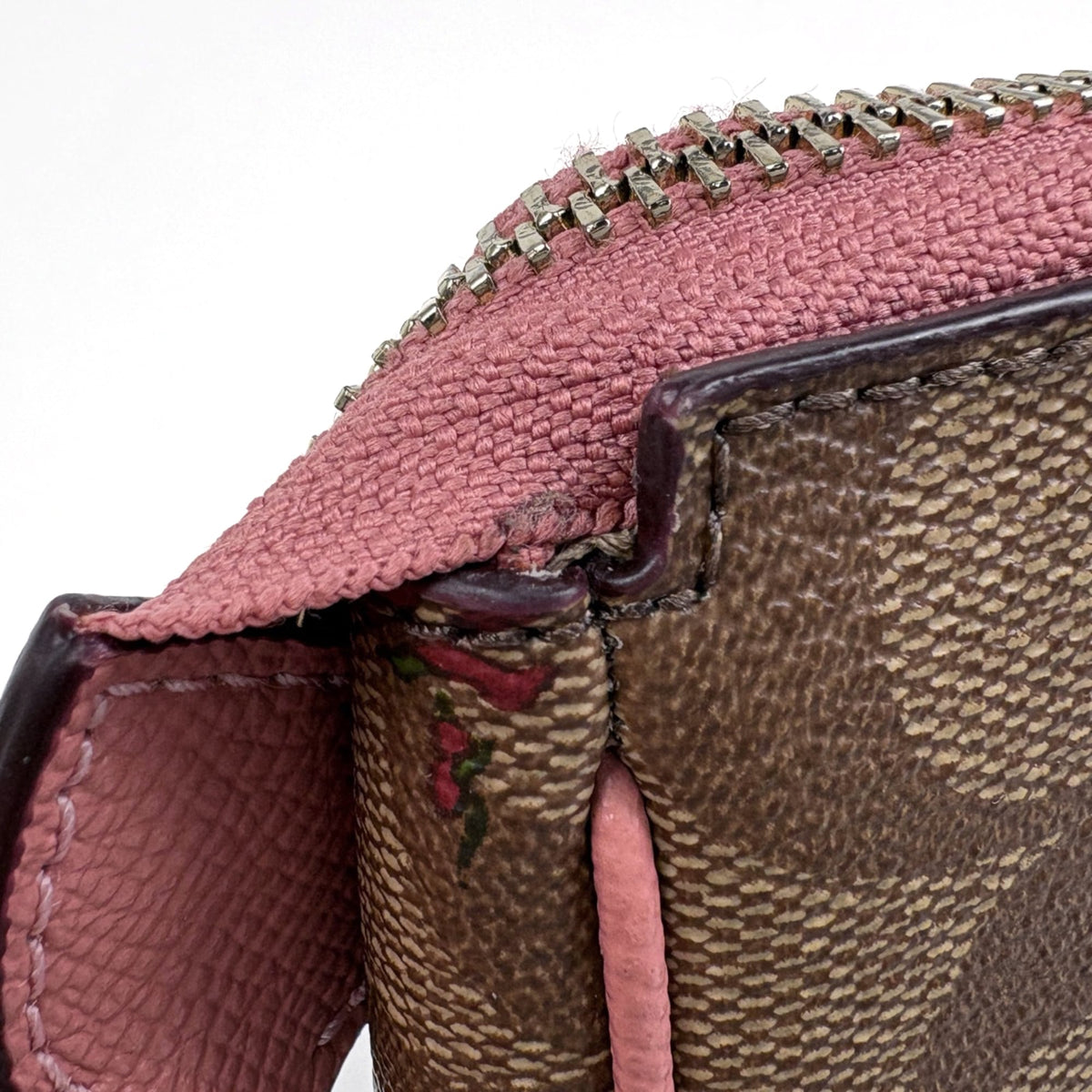 Coach Signature Brown Pink Coated Canvas Leather Handbag Pouch (Pre-Owned)