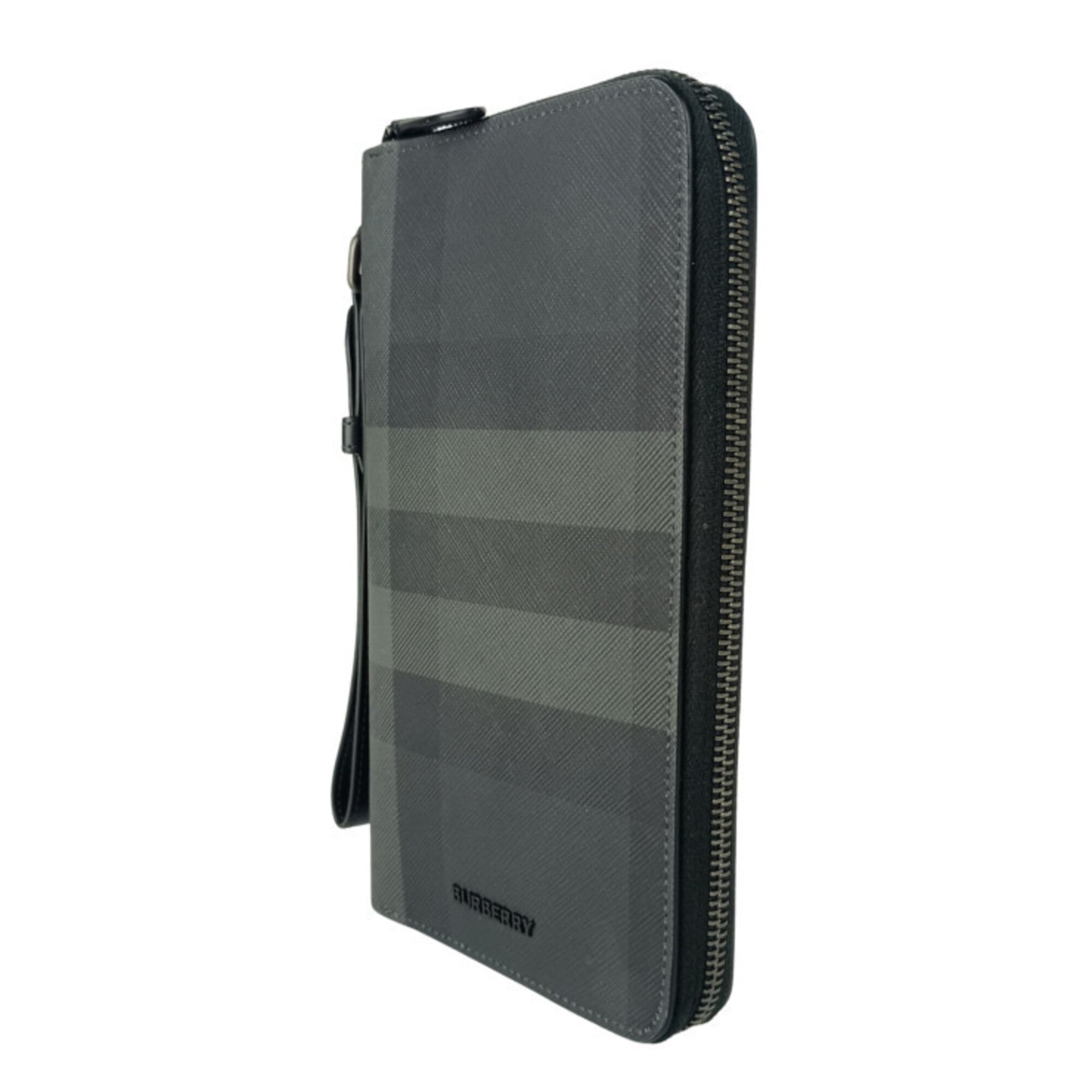 Burberry Charcoal Gray Pvc Leather Long Wallet (Bi-Fold) (Pre-Owned)