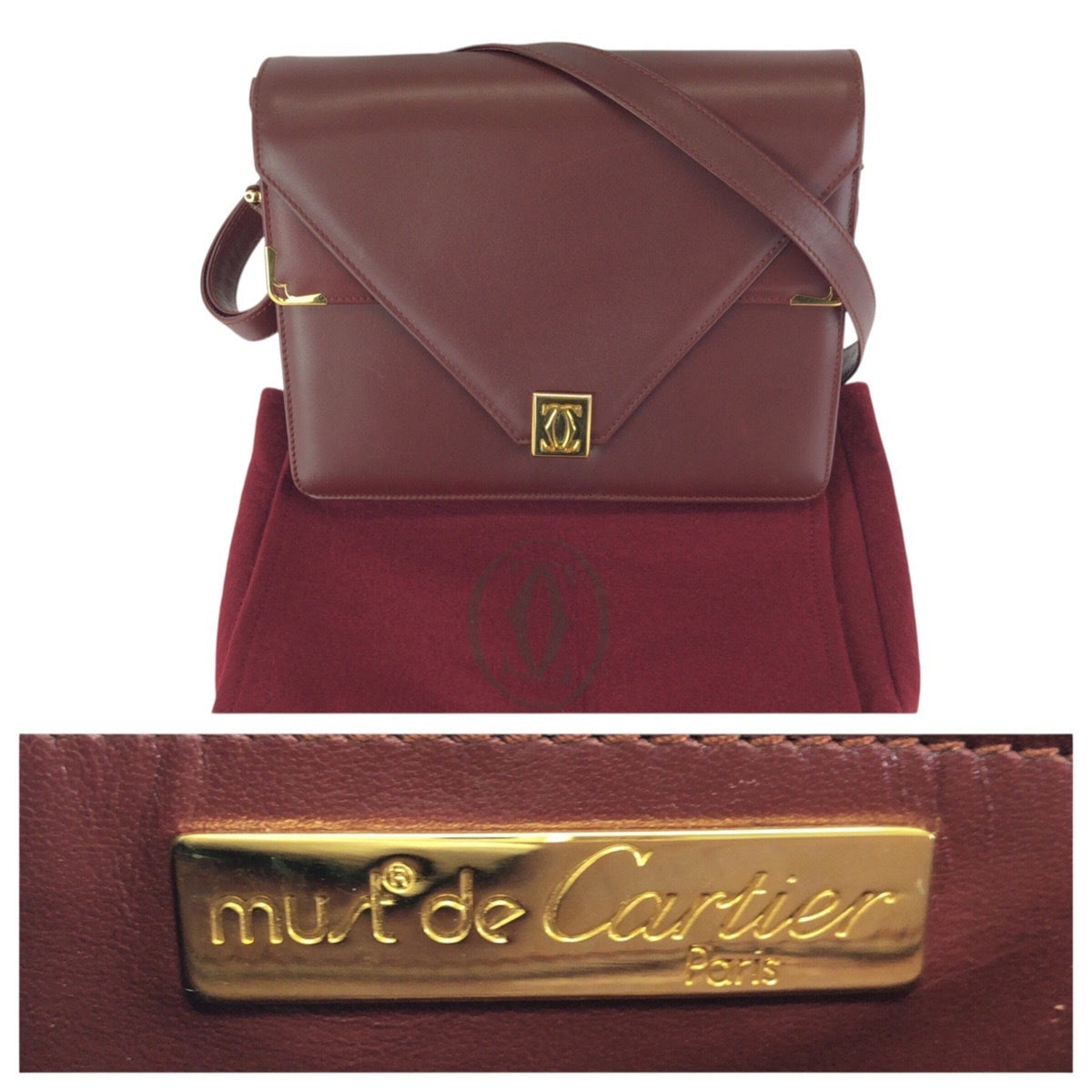 Cartier Bordeaux Wine Red Leather Shoulder Bag (Pre-Owned)
