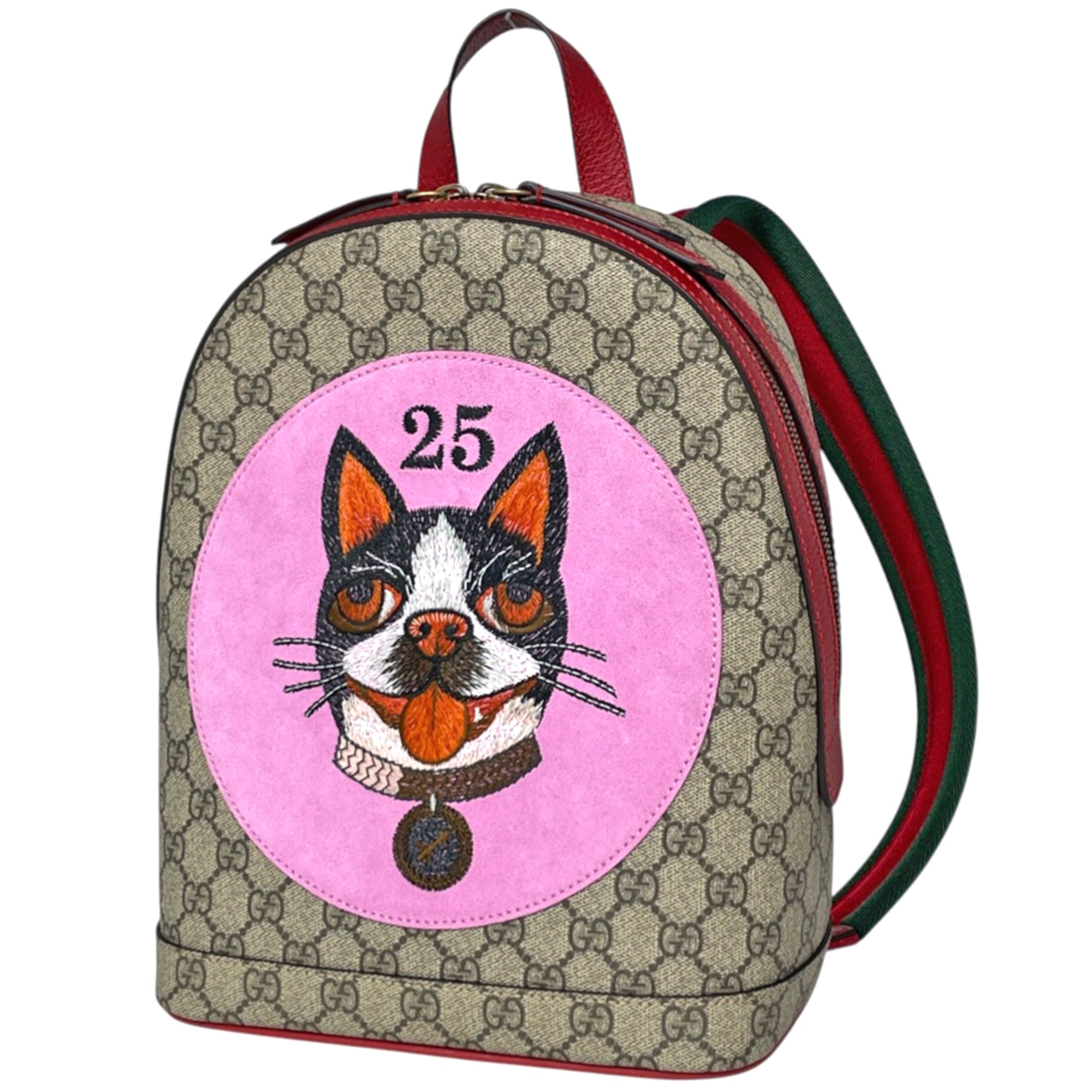 Gucci Sherry Line Brown Pink Red Color Coated Canvas Leather Backpack (Pre-Owned)