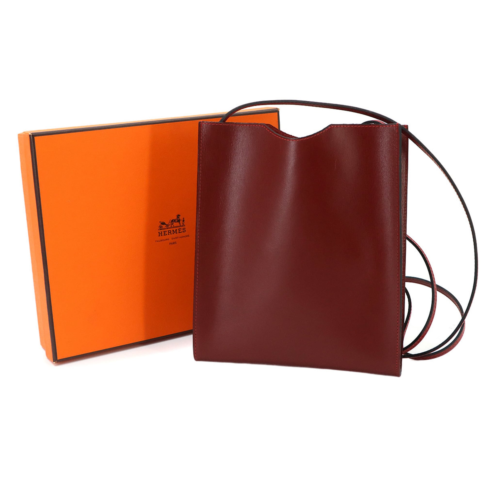 Hermes Rouge H Box Calf Leather Pochette Shoulder Bag (Pre-Owned)