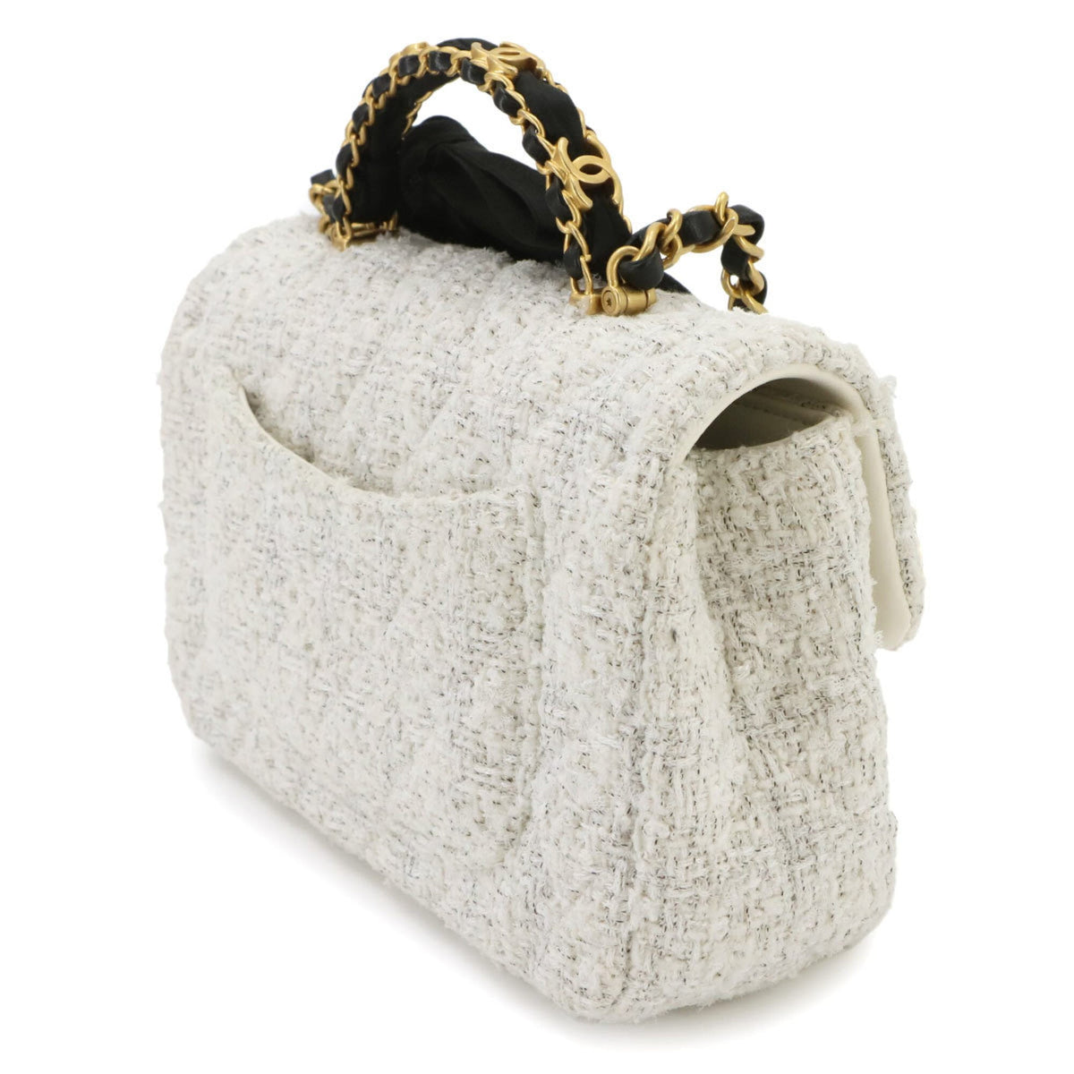 Chanel White Tweed Handbag Shoulder Bag (Pre-Owned)