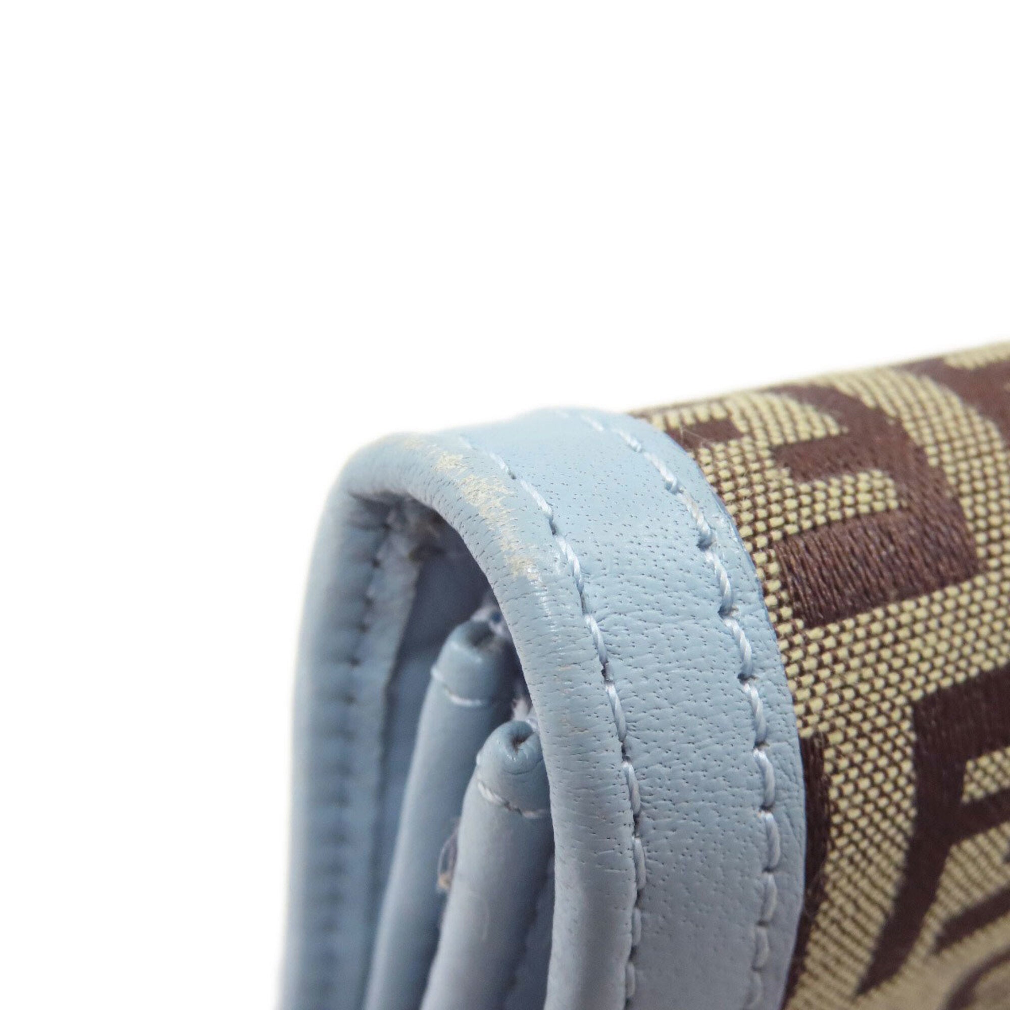 Fendi Zucchino Brown Light Blue Zucchino Long Wallet (Bi-Fold) (Pre-Owned)