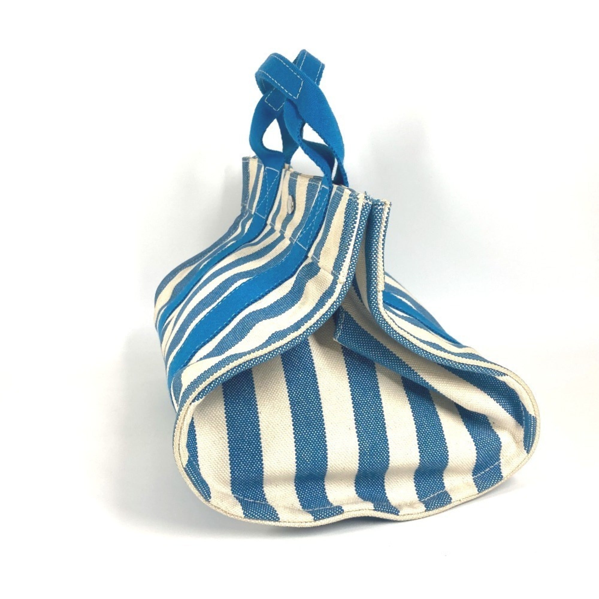 Hermes Blue White Canvas Beach Bag Handbag Pouch Tote Bag (Pre-Owned)